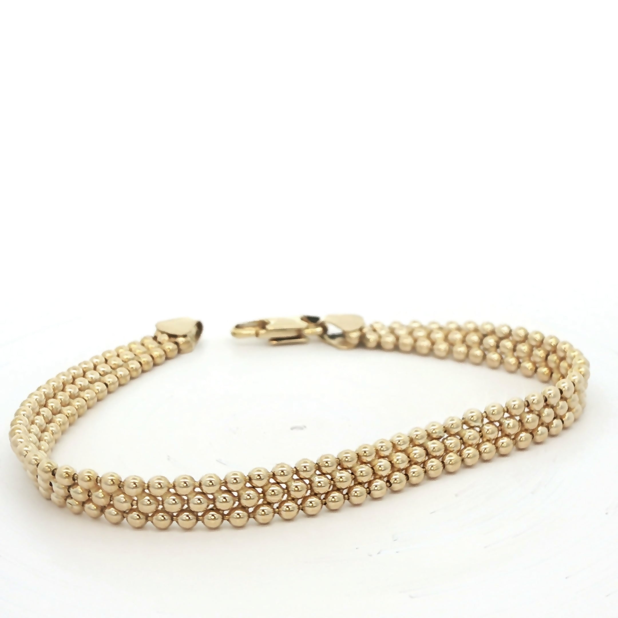 14K Yellow Gold Multi-Row Beaded Ball Link Bracelet – 7 Inch Estate Jewelry