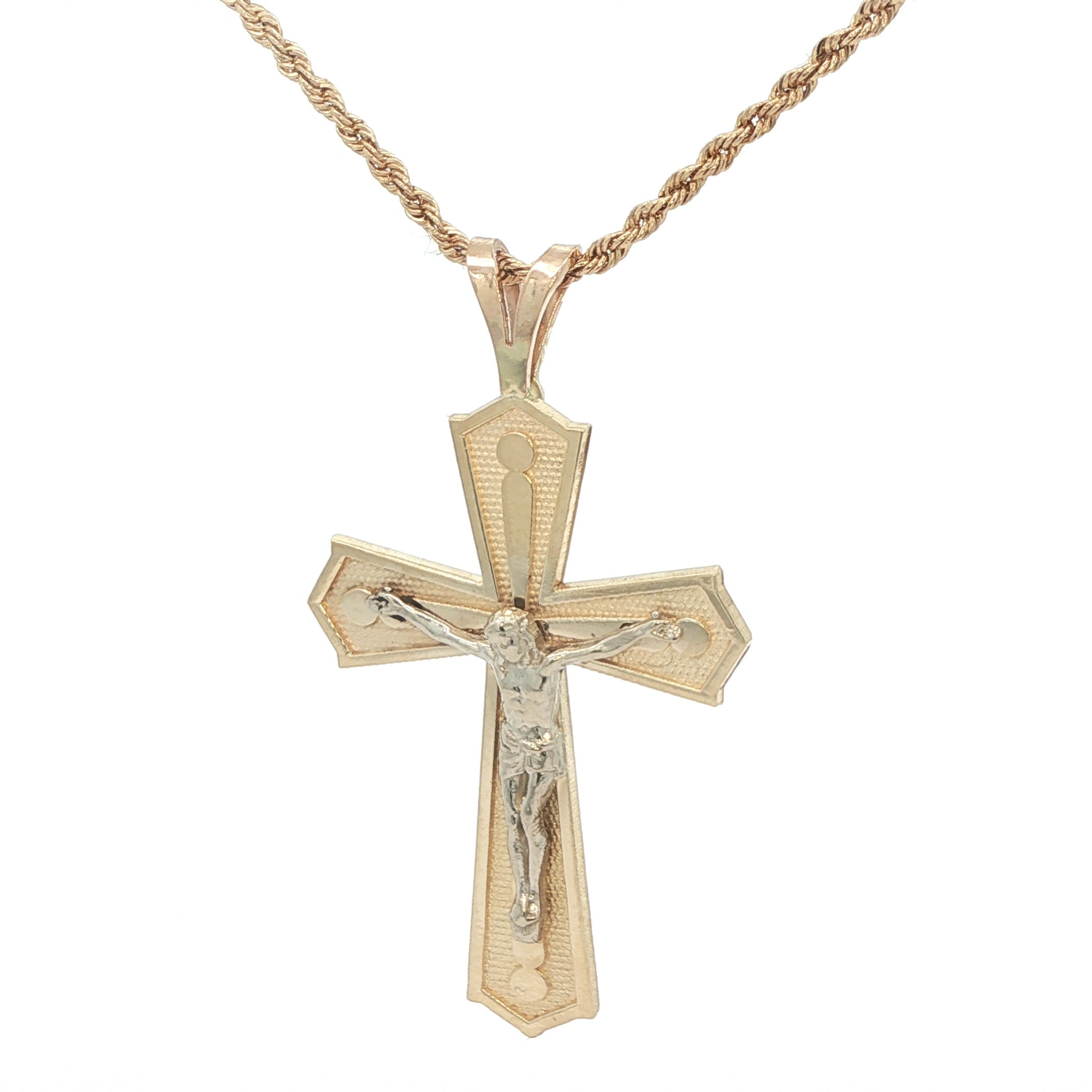 14K Yellow Gold Vintage Crucifix Cross Pendant – 1970s Estate Jewelry
