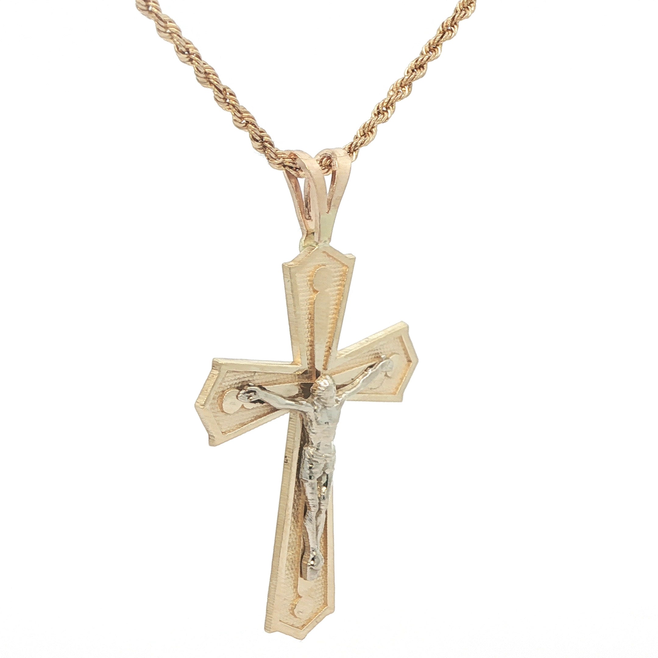 14K Yellow Gold Vintage Crucifix Cross Pendant – 1970s Estate Jewelry