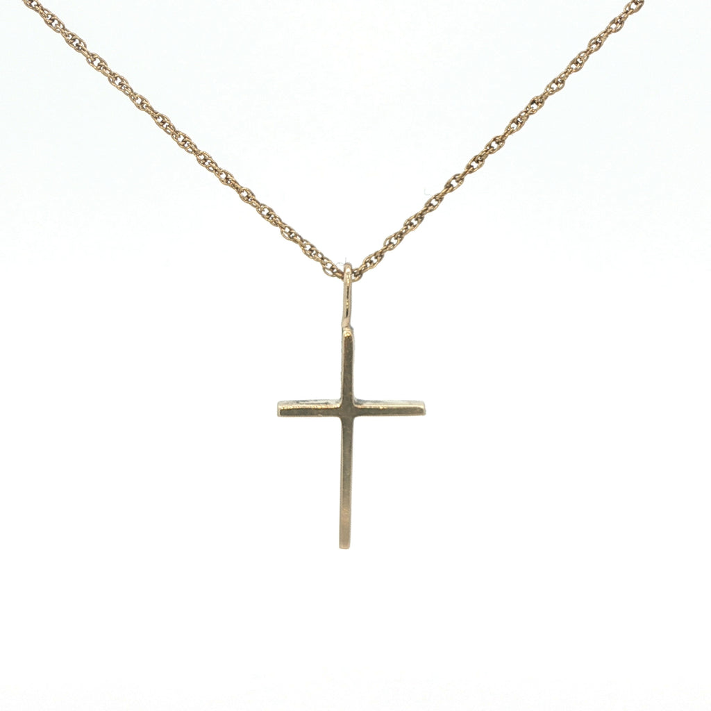9K Yellow Gold Minimalist Cross Pendant - Estate Jewelry