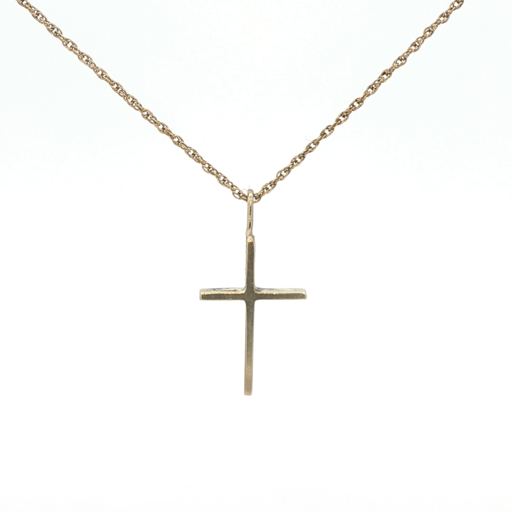 9K Yellow Gold Minimalist Cross Pendant - Estate Jewelry