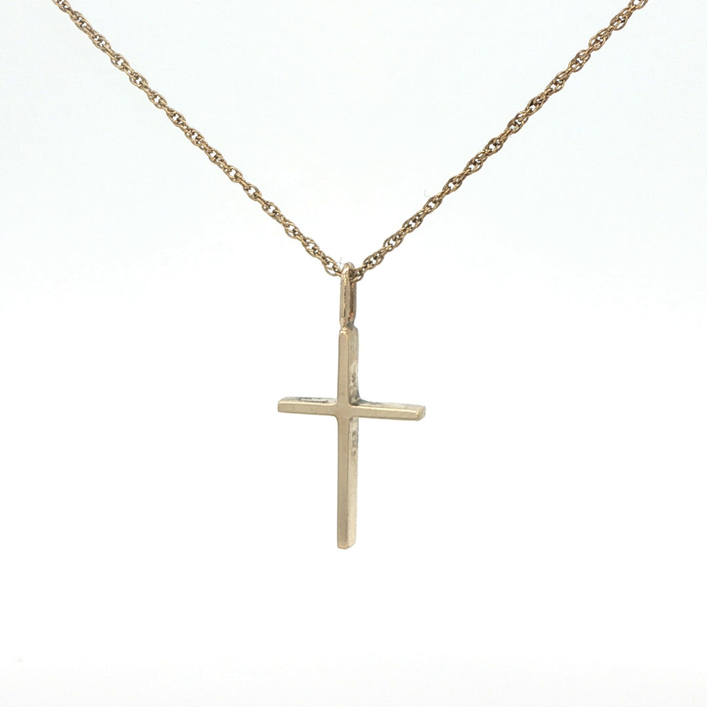 9K Yellow Gold Minimalist Cross Pendant - Estate Jewelry