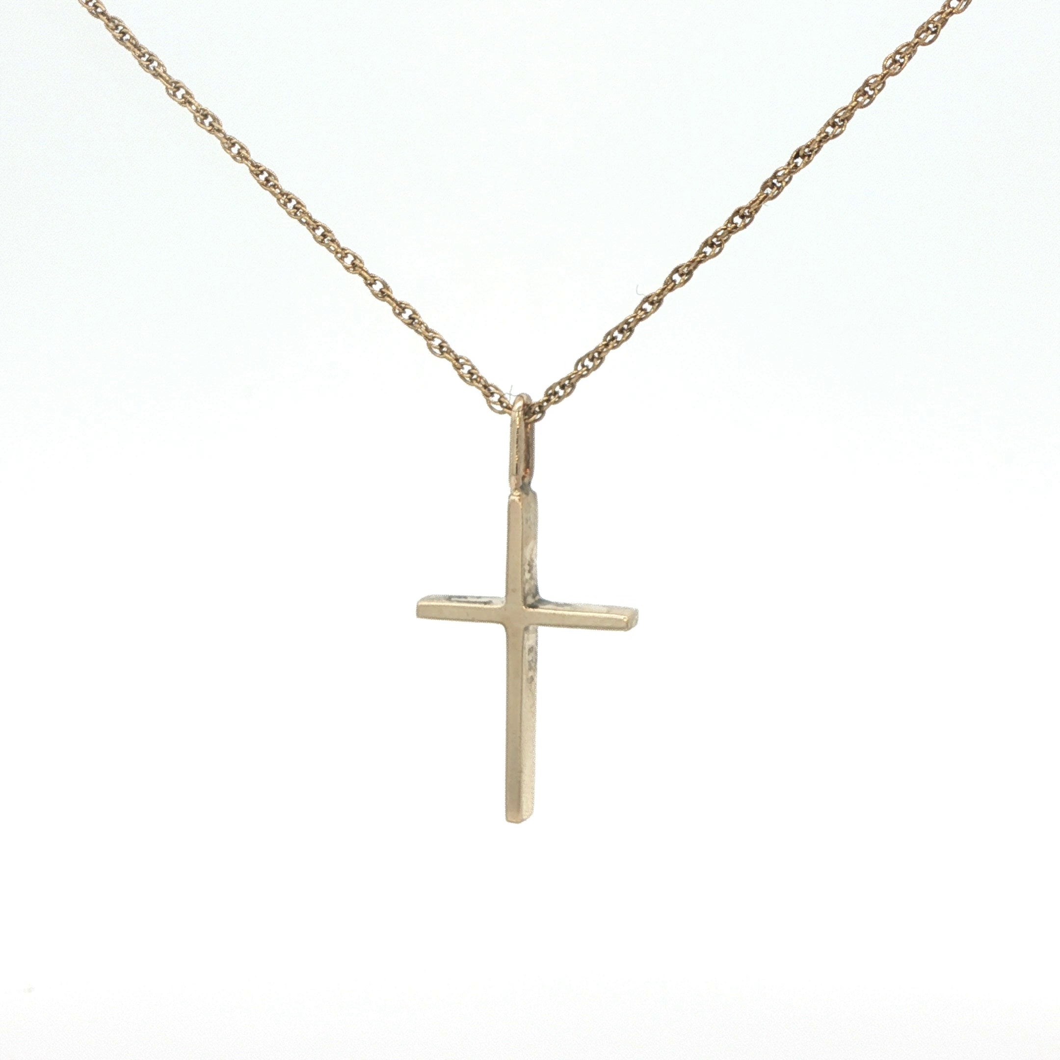 9K Yellow Gold Minimalist Cross Pendant - Estate Jewelry