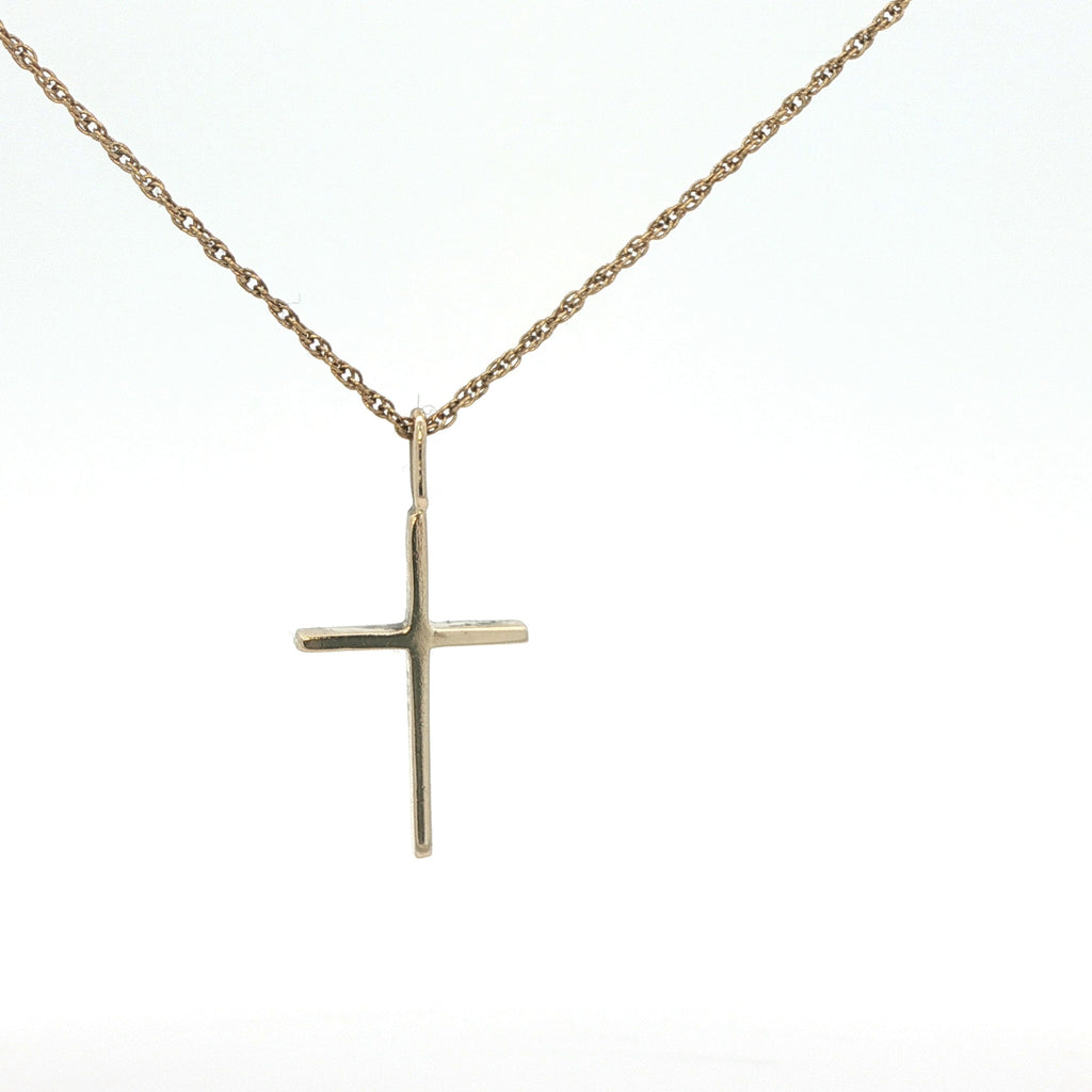 9K Yellow Gold Minimalist Cross Pendant - Estate Jewelry