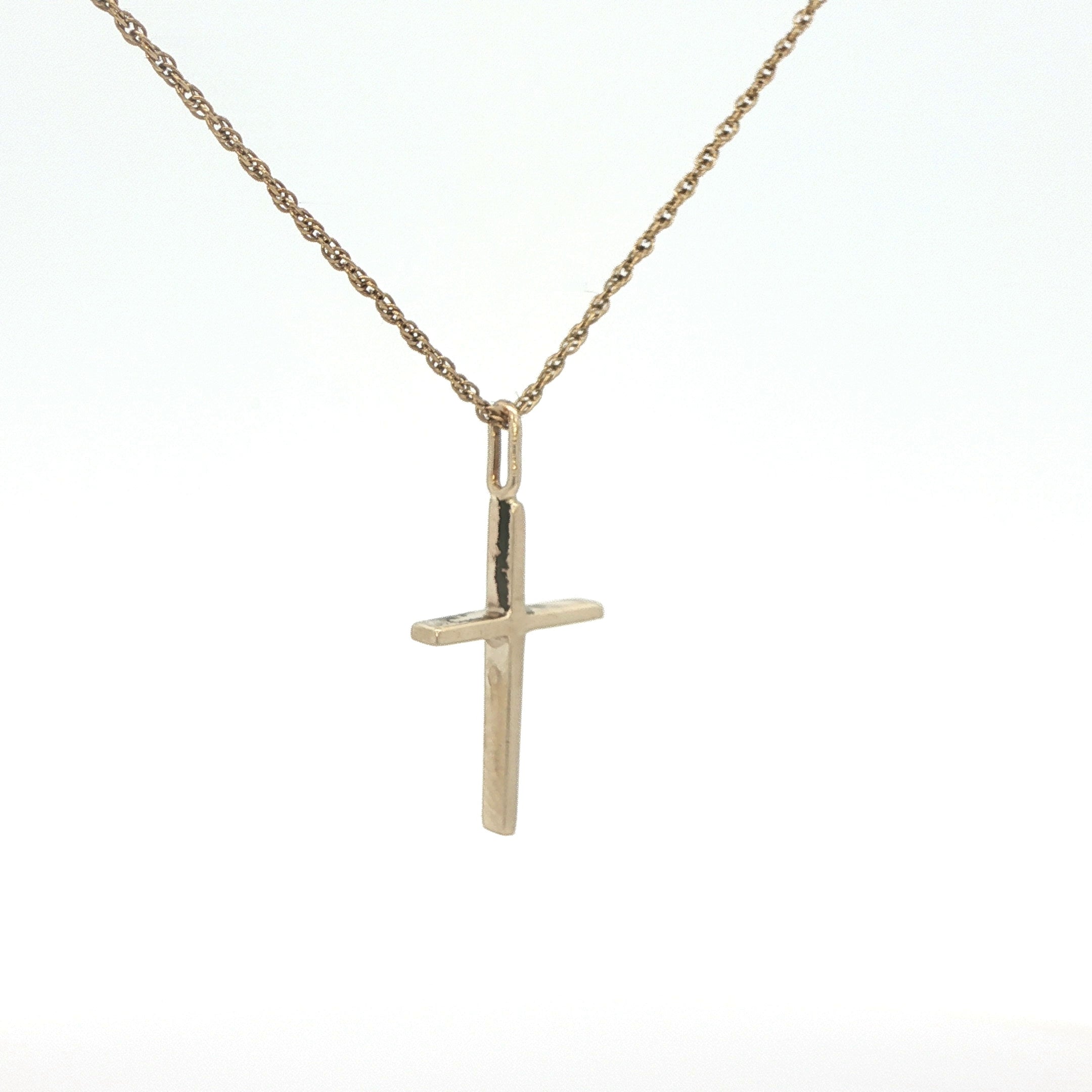 9K Yellow Gold Minimalist Cross Pendant - Estate Jewelry
