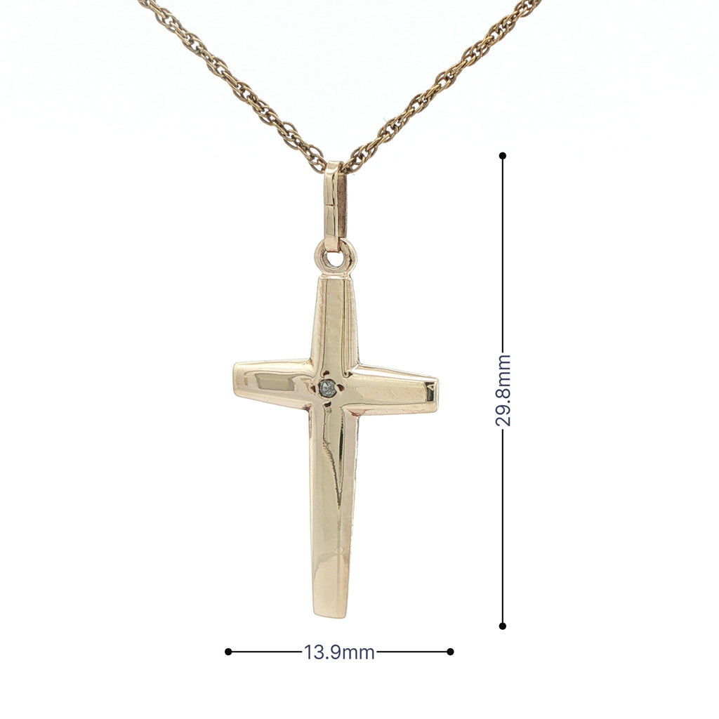 Estate 14K Yellow Gold Diamond Cross Pendant – 0.007 CT