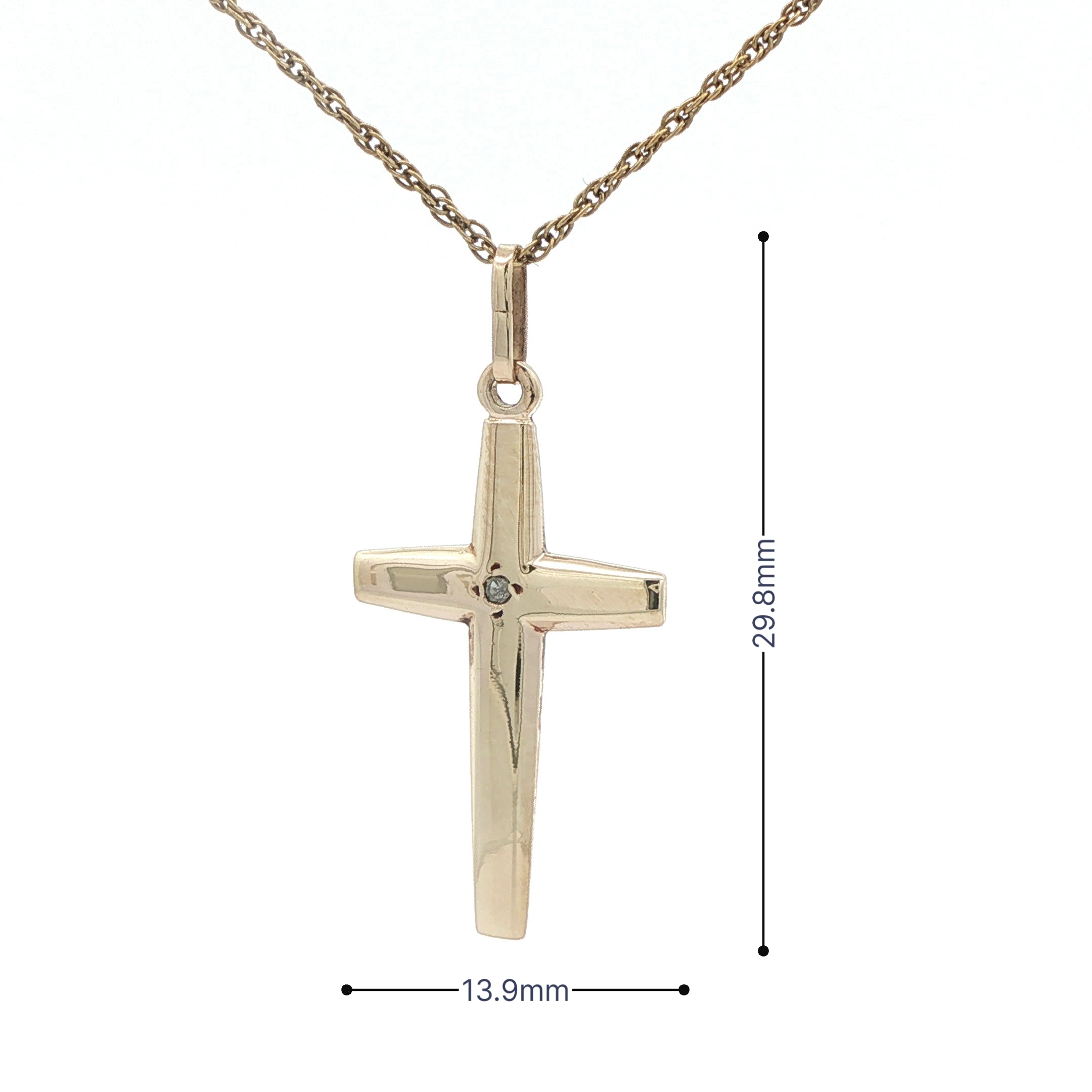 Estate 14K Yellow Gold Diamond Cross Pendant – 0.007 CT