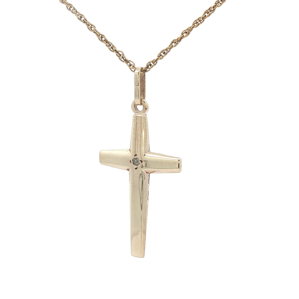Estate 14K Yellow Gold Diamond Cross Pendant – 0.007 CT