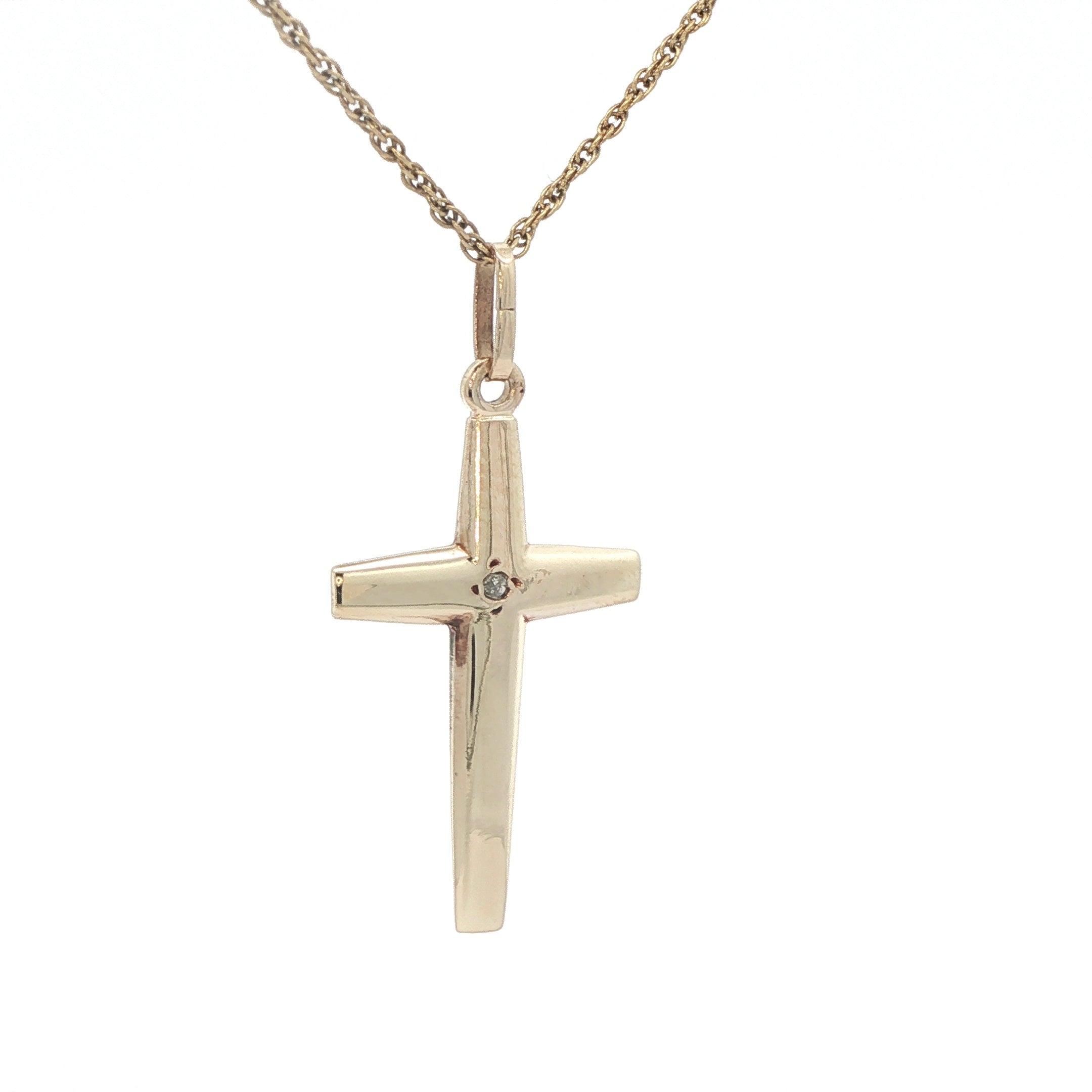 Estate 14K Yellow Gold Diamond Cross Pendant – 0.007 CT