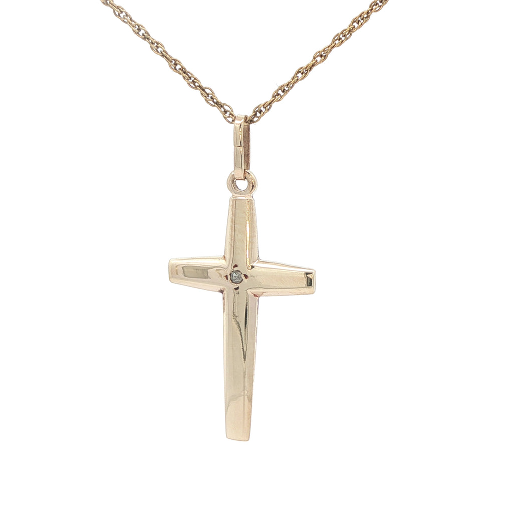 Estate 14K Yellow Gold Diamond Cross Pendant – 0.007 CT