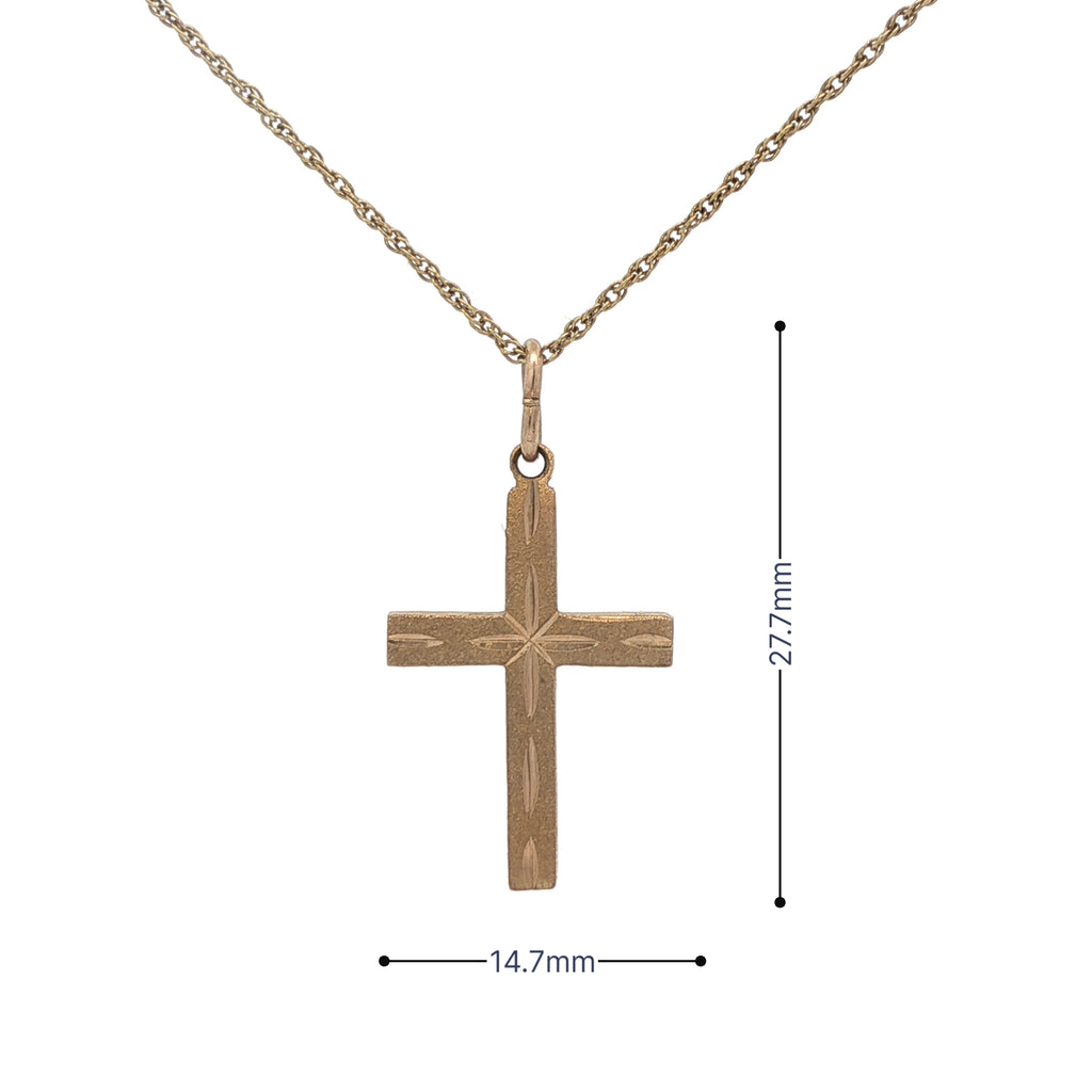Estate 14K Yellow Gold Cross Pendant – Circa 1990 – Engraved Detail – 27.7mm