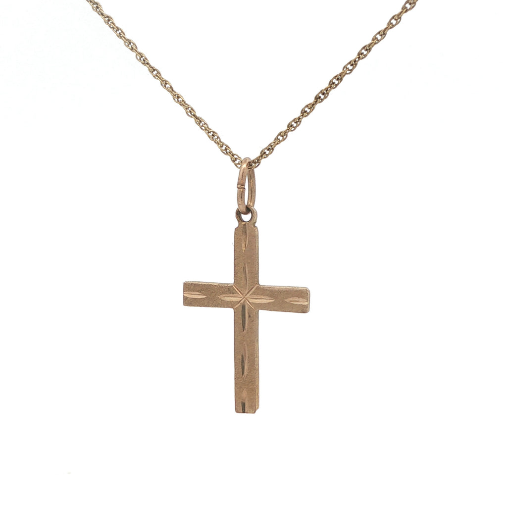 Estate 14K Yellow Gold Cross Pendant – Circa 1990 – Engraved Detail – 27.7mm