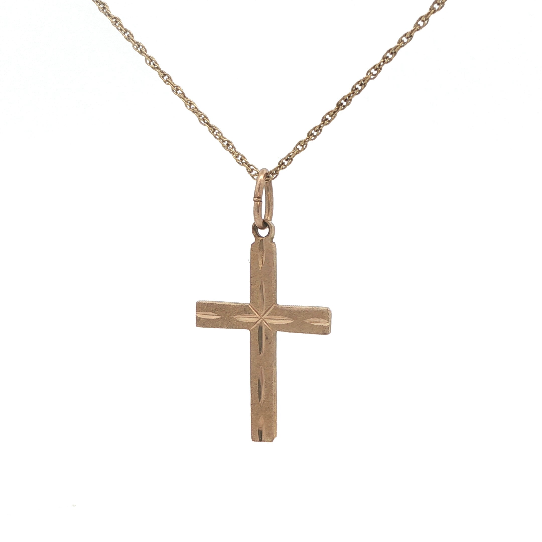 Estate 14K Yellow Gold Cross Pendant – Circa 1990 – Engraved Detail – 27.7mm