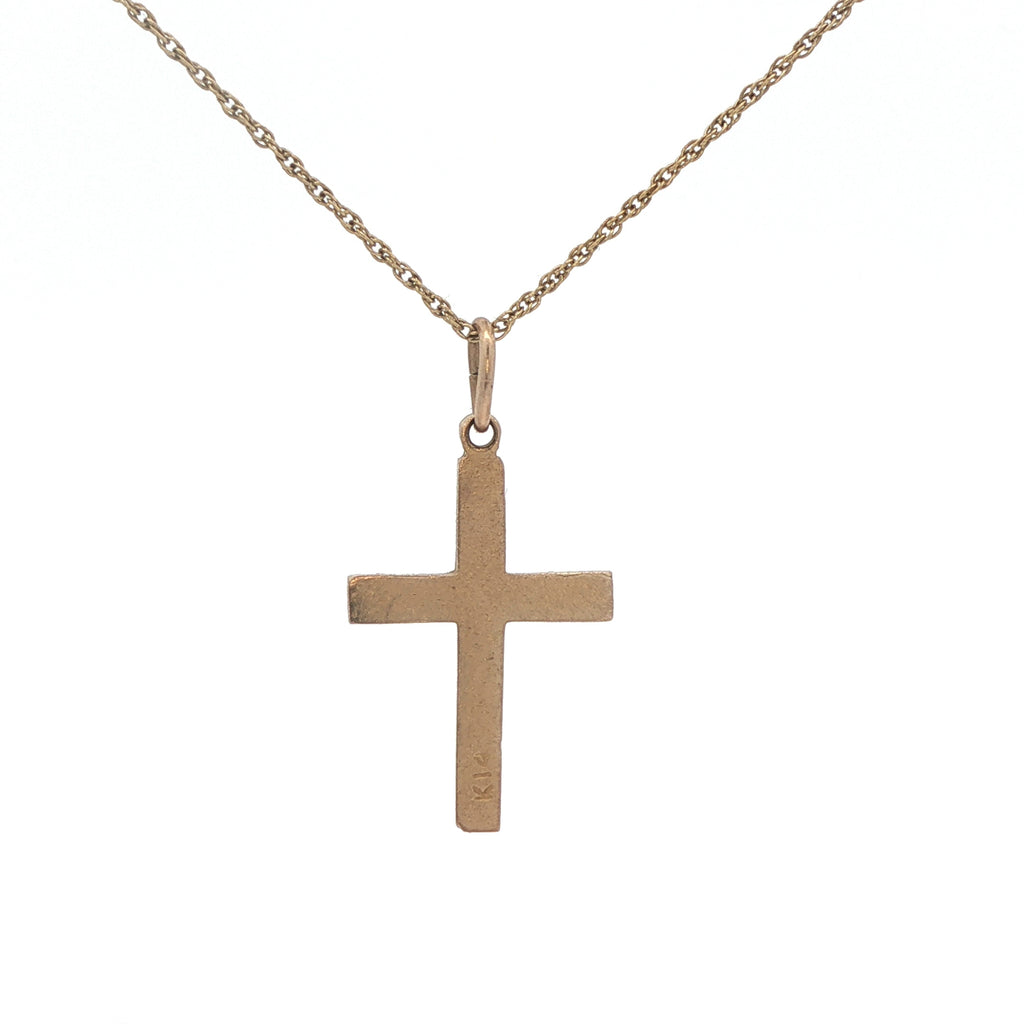 Estate 14K Yellow Gold Cross Pendant – Circa 1990 – Engraved Detail – 27.7mm