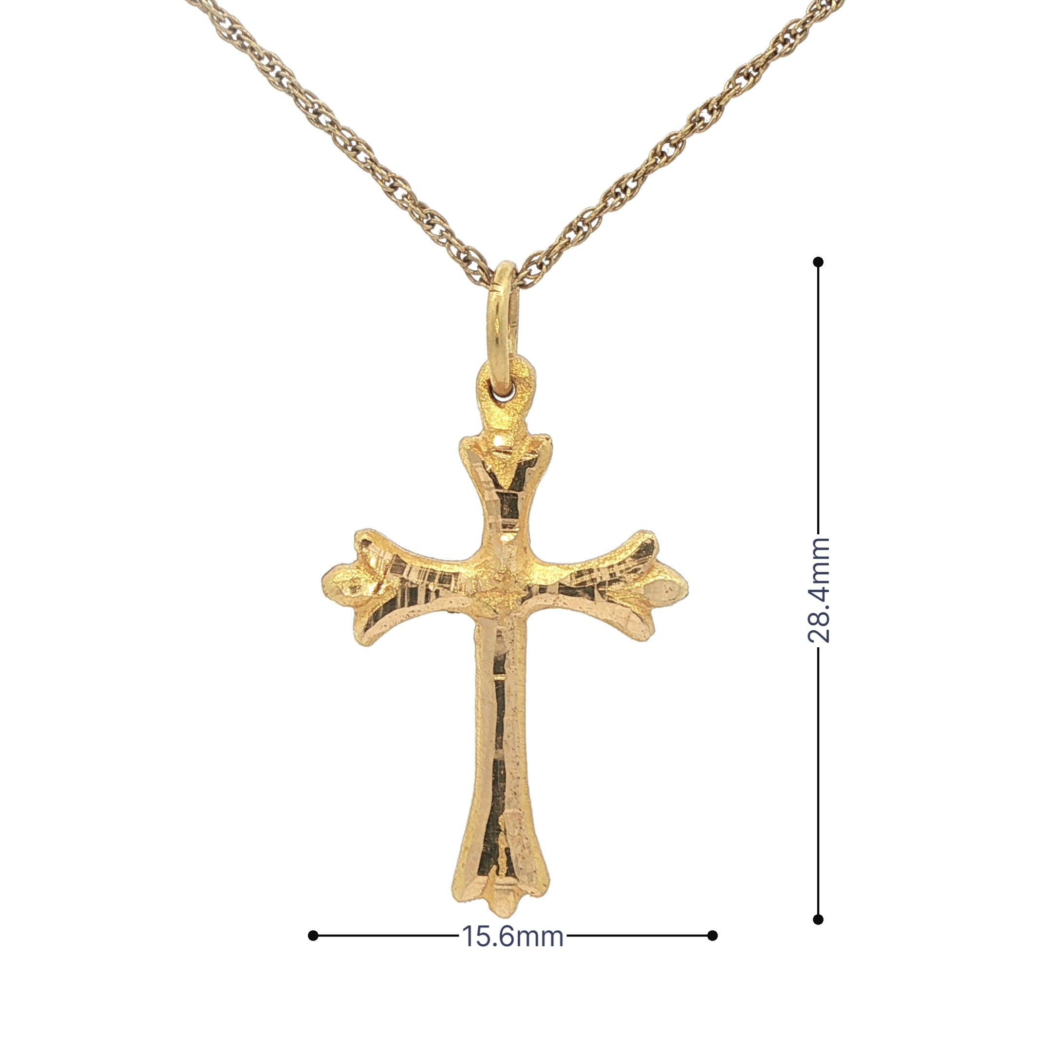 Estate 18K Yellow Gold Cross Pendant – Circa 1980s–1990s – Sculpted Detail – 28.4mm
