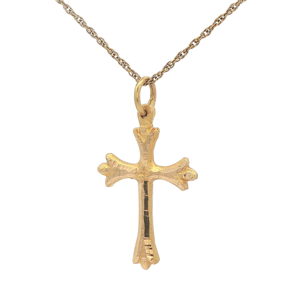 Estate 18K Yellow Gold Cross Pendant – Circa 1980s–1990s – Sculpted Detail – 28.4mm