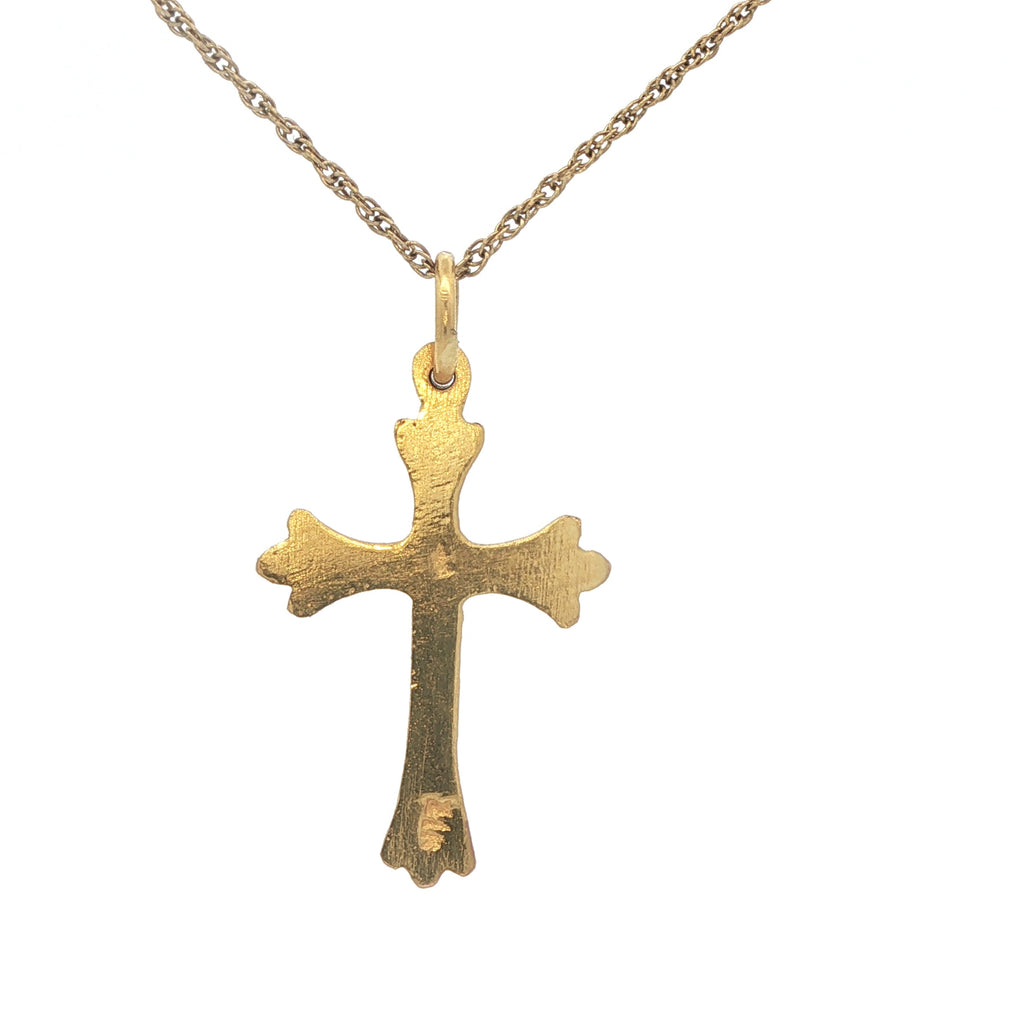 Estate 18K Yellow Gold Cross Pendant – Circa 1980s–1990s – Sculpted Detail – 28.4mm