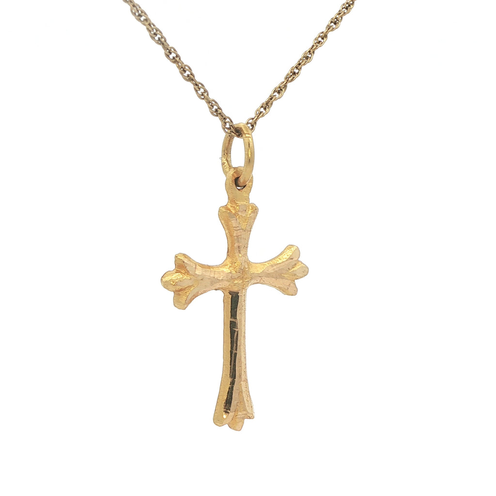 Estate 18K Yellow Gold Cross Pendant – Circa 1980s–1990s – Sculpted Detail – 28.4mm