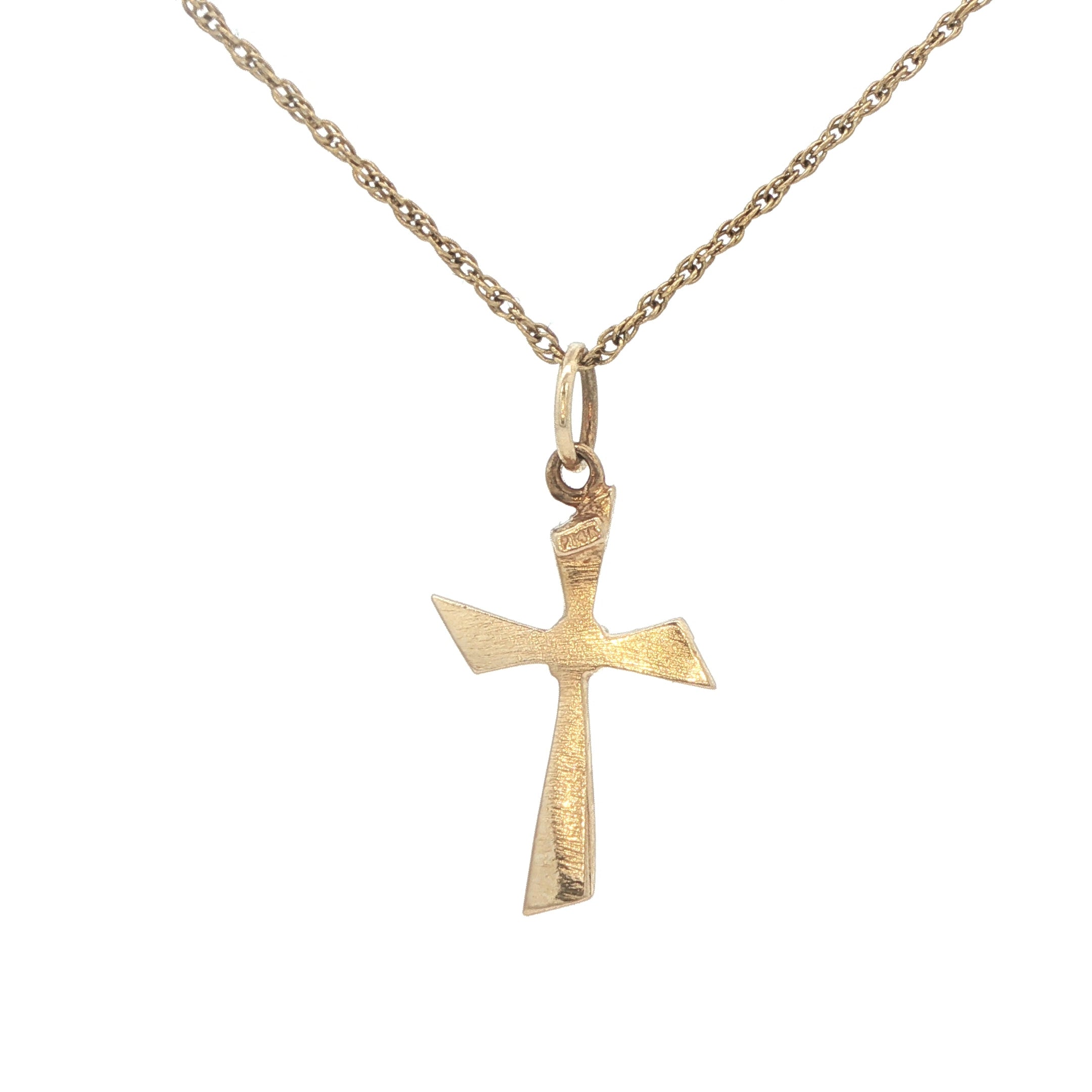 Estate 14K Yellow Gold Diamond Cross Pendant – Circa 1980s – 0.005 CT – 22.3mm