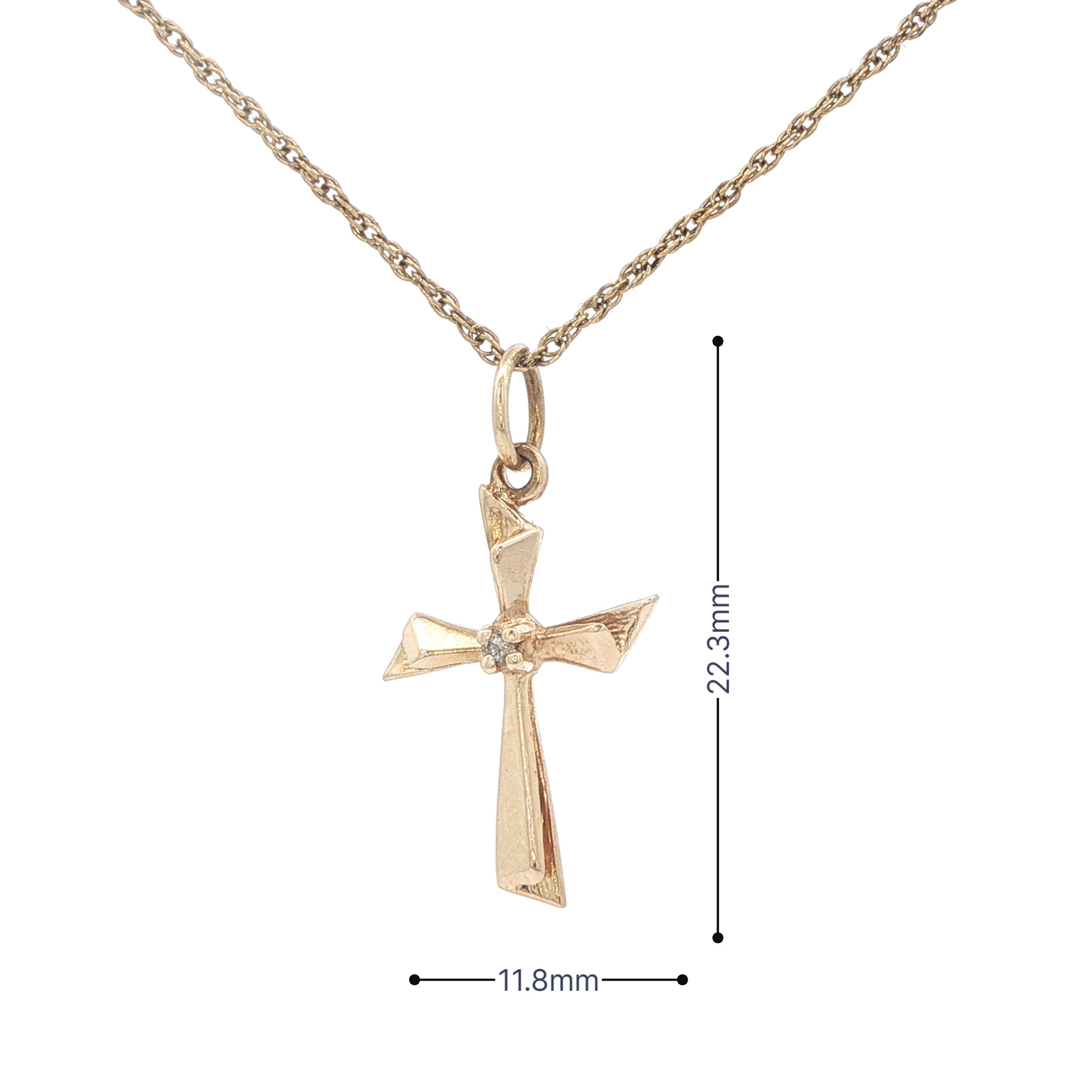 Estate 14K Yellow Gold Diamond Cross Pendant – Circa 1980s – 0.005 CT – 22.3mm