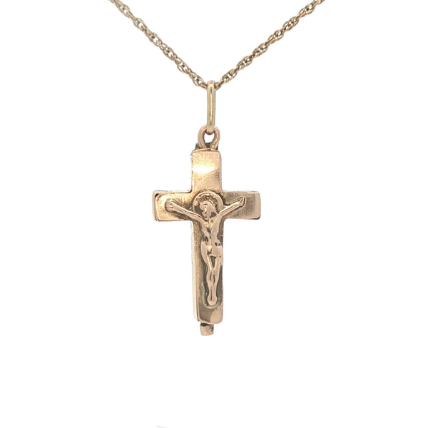 Vintage 14K Yellow Gold Crucifix Pendant - Mid-Century Estate (Circa 1960s-1970s)