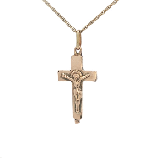 Vintage 14K Yellow Gold Crucifix Pendant - Mid-Century Estate (Circa 1960s-1970s)