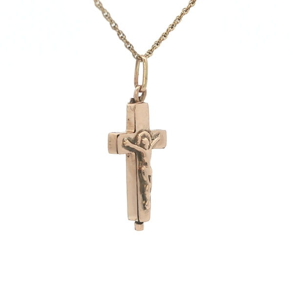 Vintage 14K Yellow Gold Crucifix Pendant - Mid-Century Estate (Circa 1960s-1970s)