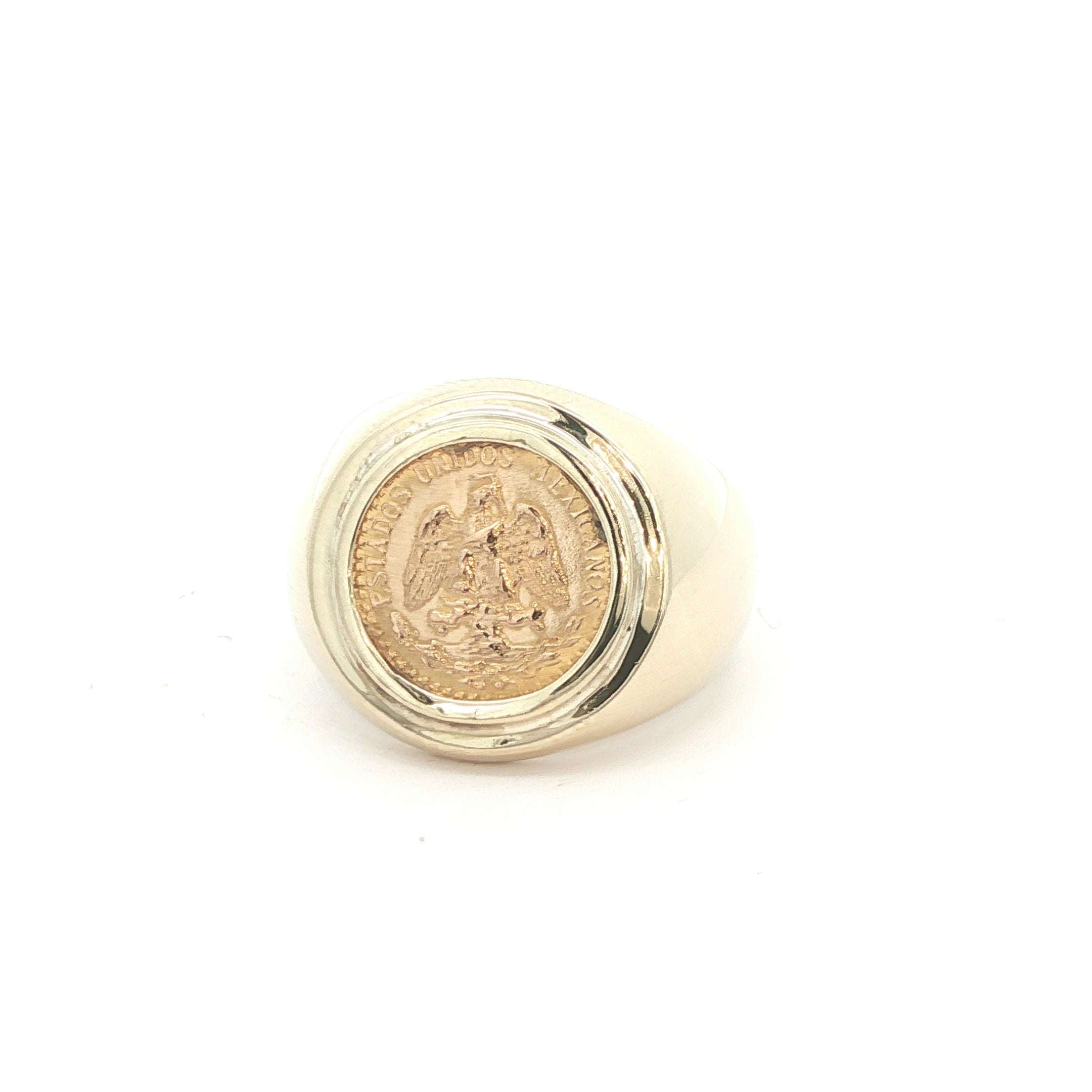 Estate 14K Yellow Gold Mexican Dos Pesos Coin Ring (1945)