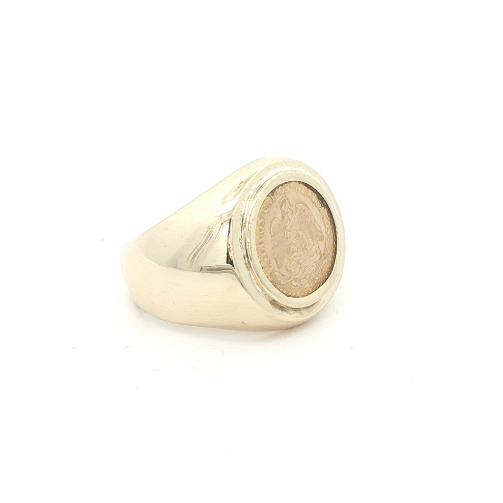 Estate 14K Yellow Gold Mexican Dos Pesos Coin Ring (1945)