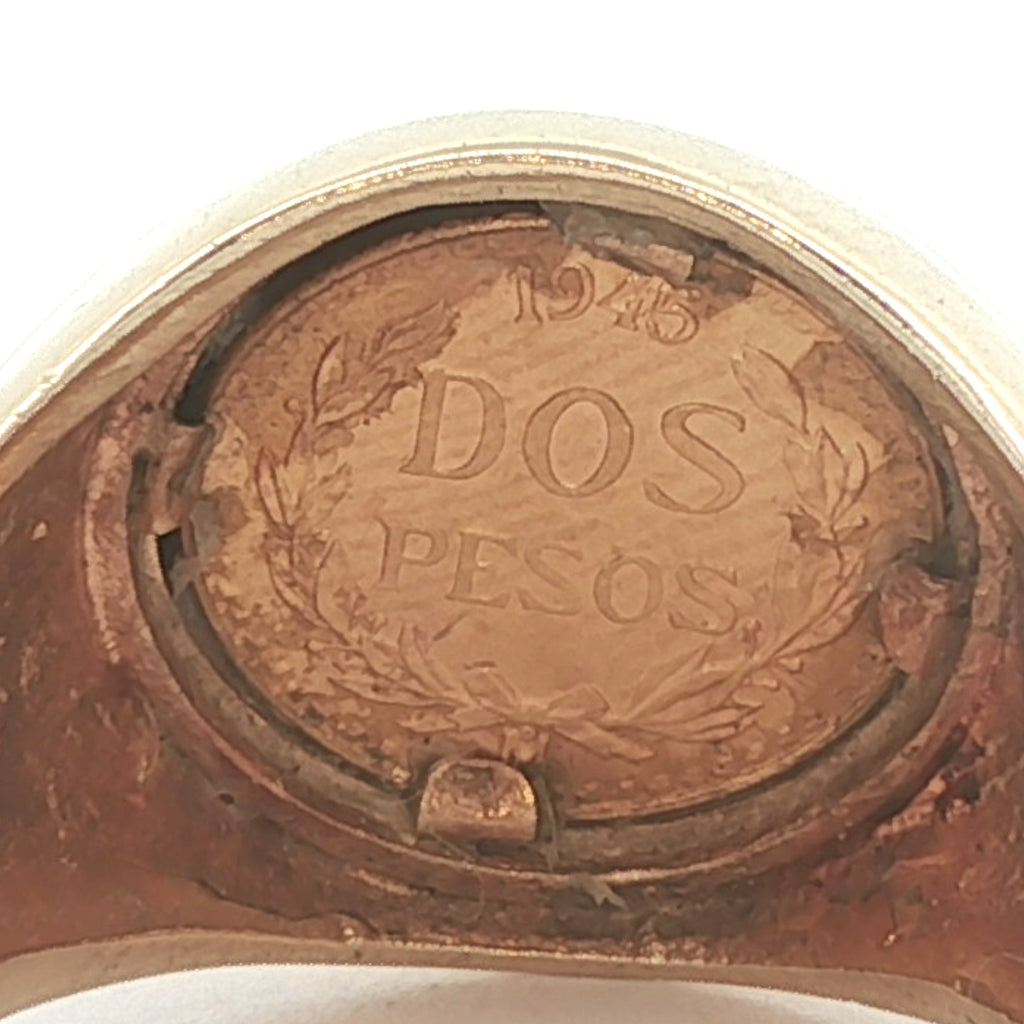 Estate 14K Yellow Gold Mexican Dos Pesos Coin Ring (1945)