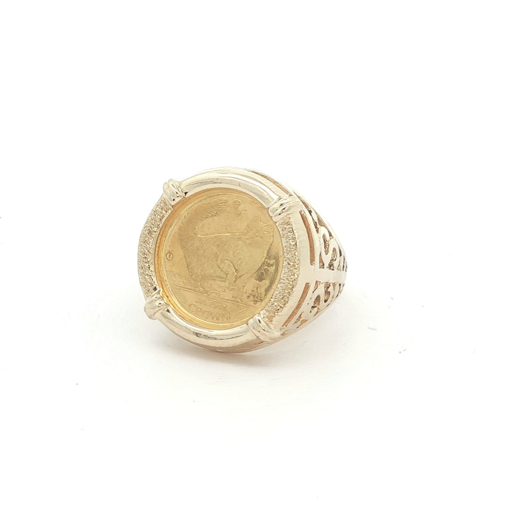 Estate 14K Yellow Gold Isle of Man Manx Cat Coin Ring (1975)