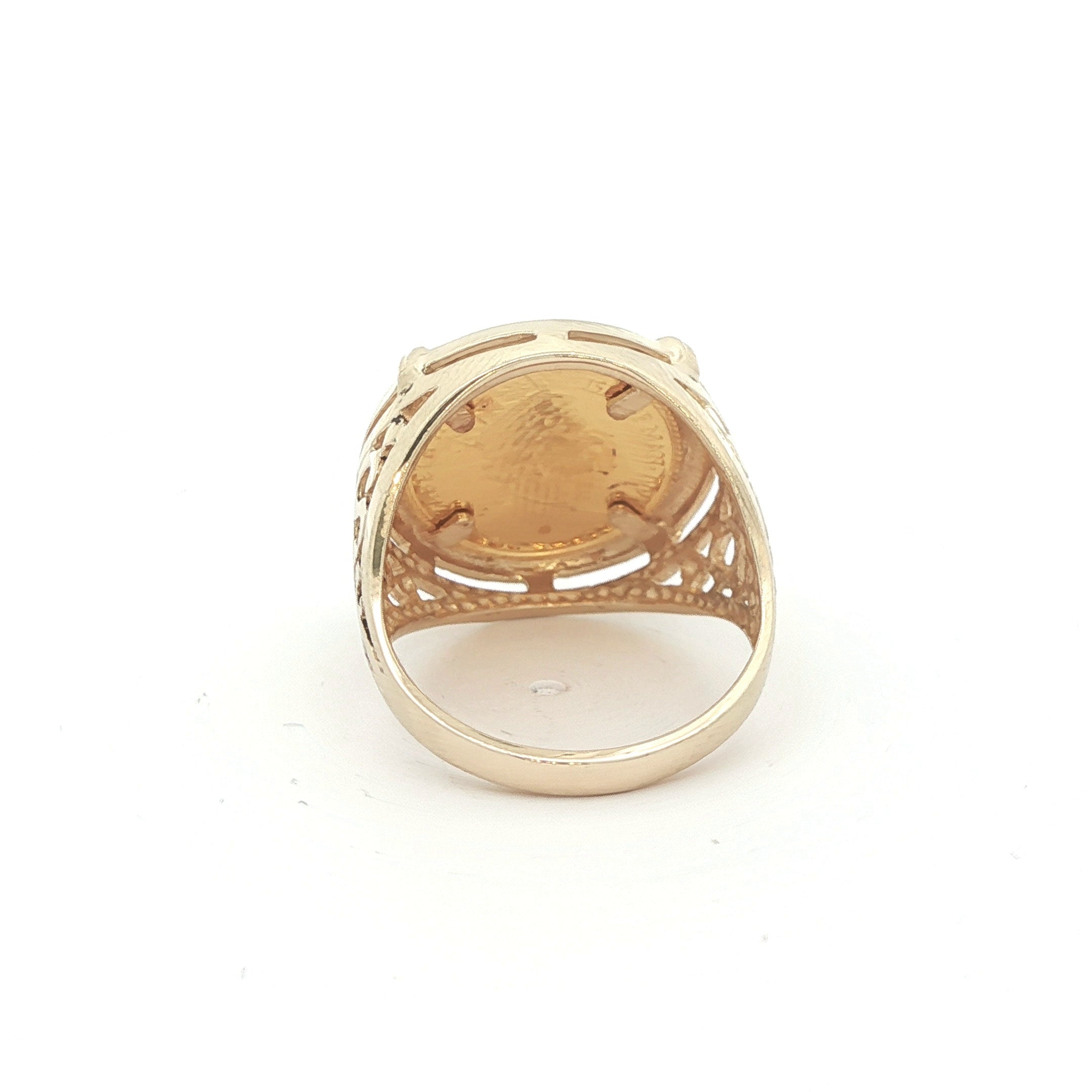 Estate 14K Yellow Gold Isle of Man Manx Cat Coin Ring (1975)
