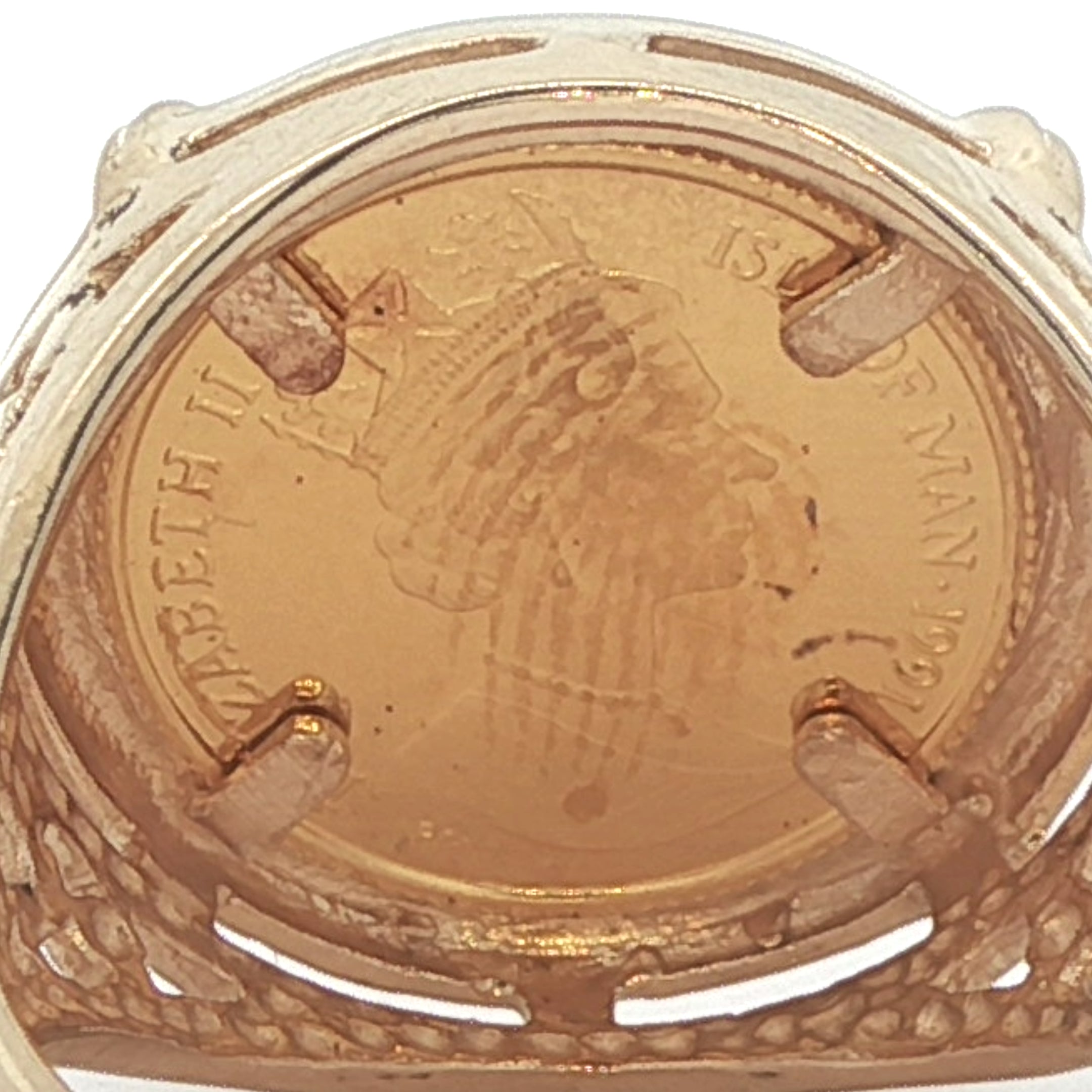 Estate 14K Yellow Gold Isle of Man Manx Cat Coin Ring (1975)