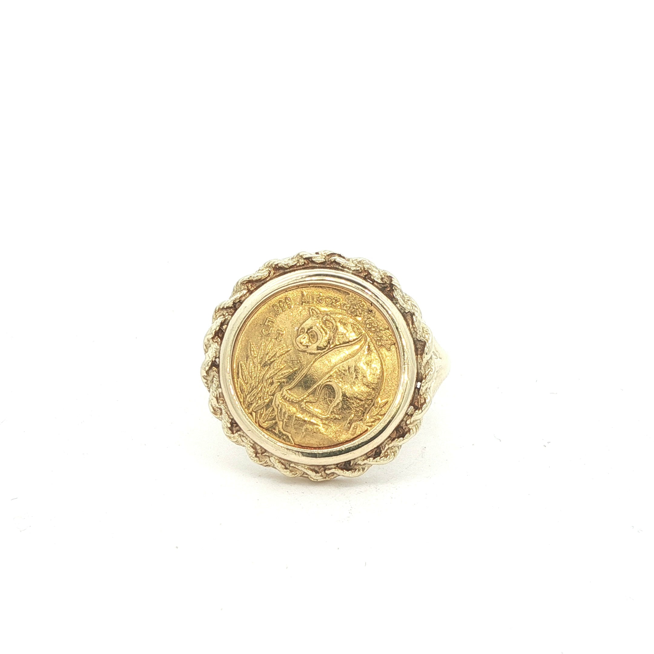 Estate Yellow Gold Chinese Panda 22K Gold Coin Ring (1993s)