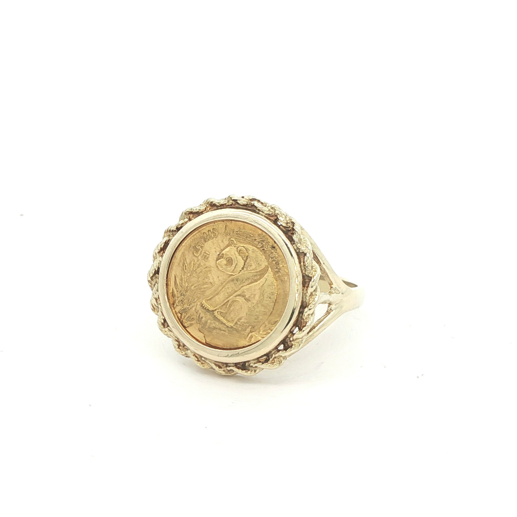 Estate Yellow Gold Chinese Panda 22K Gold Coin Ring (1993s)