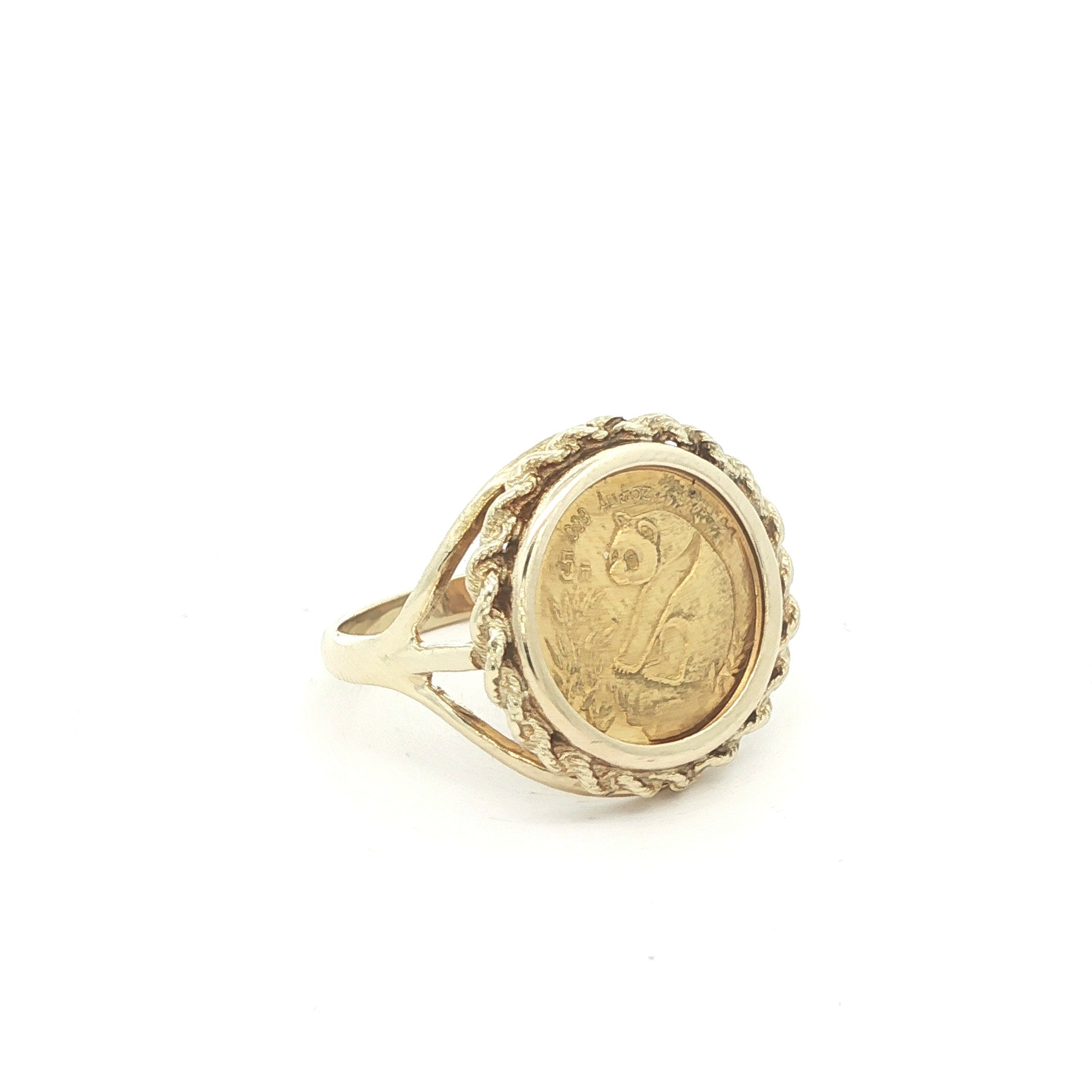 Estate Yellow Gold Chinese Panda 22K Gold Coin Ring (1993s)
