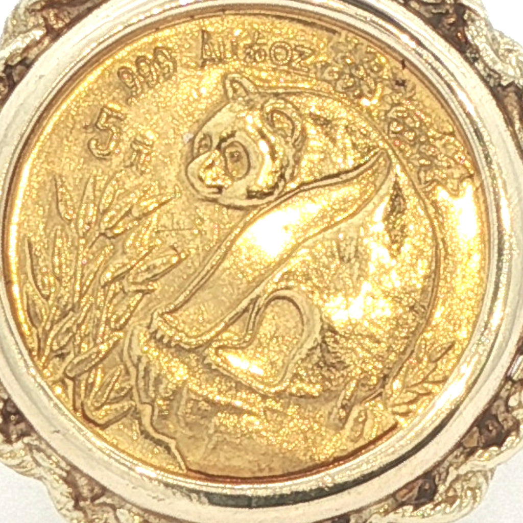 Estate Yellow Gold Chinese Panda 22K Gold Coin Ring (1993s)