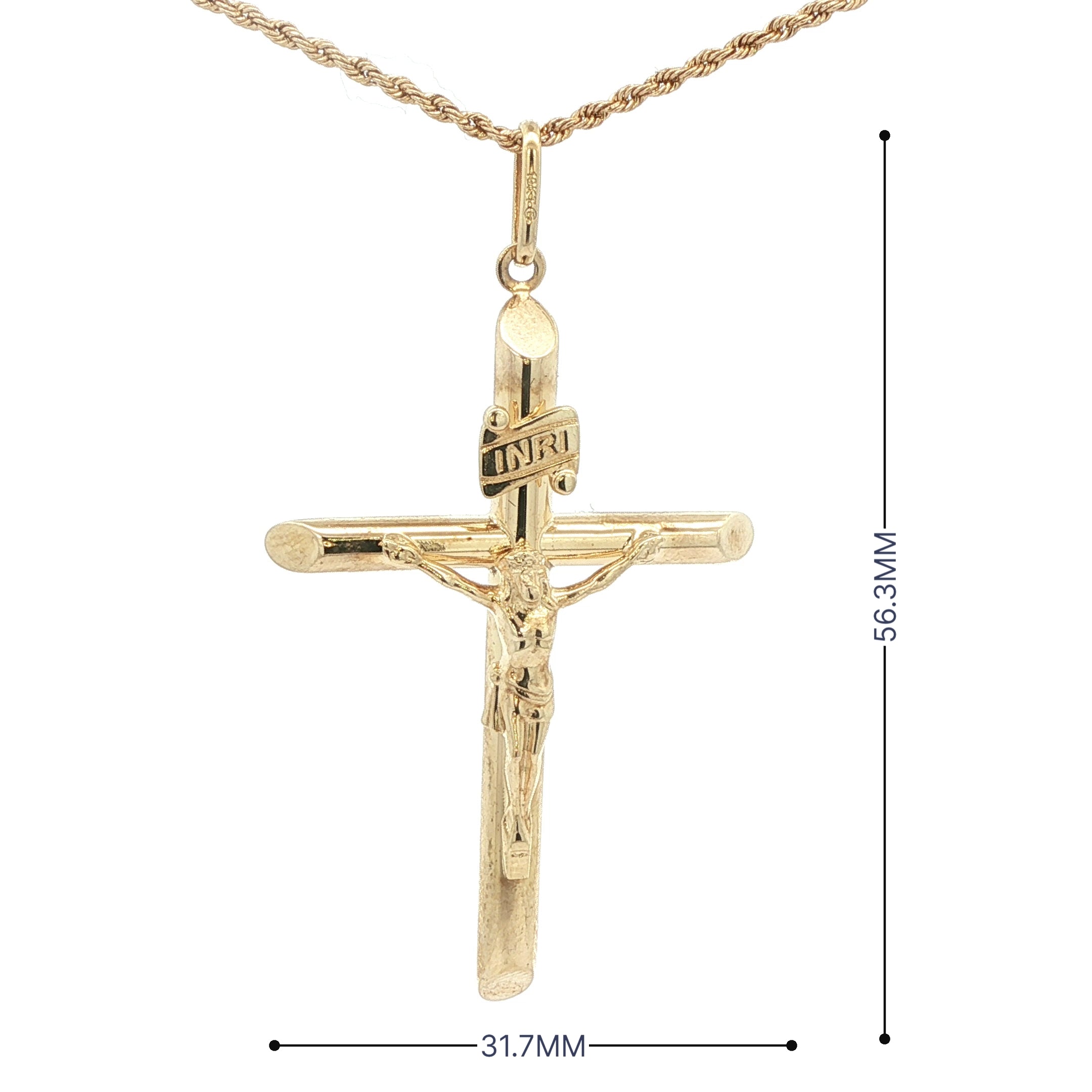 Vintage 10K Yellow Gold Crucifix Pendant with INRI Inscription