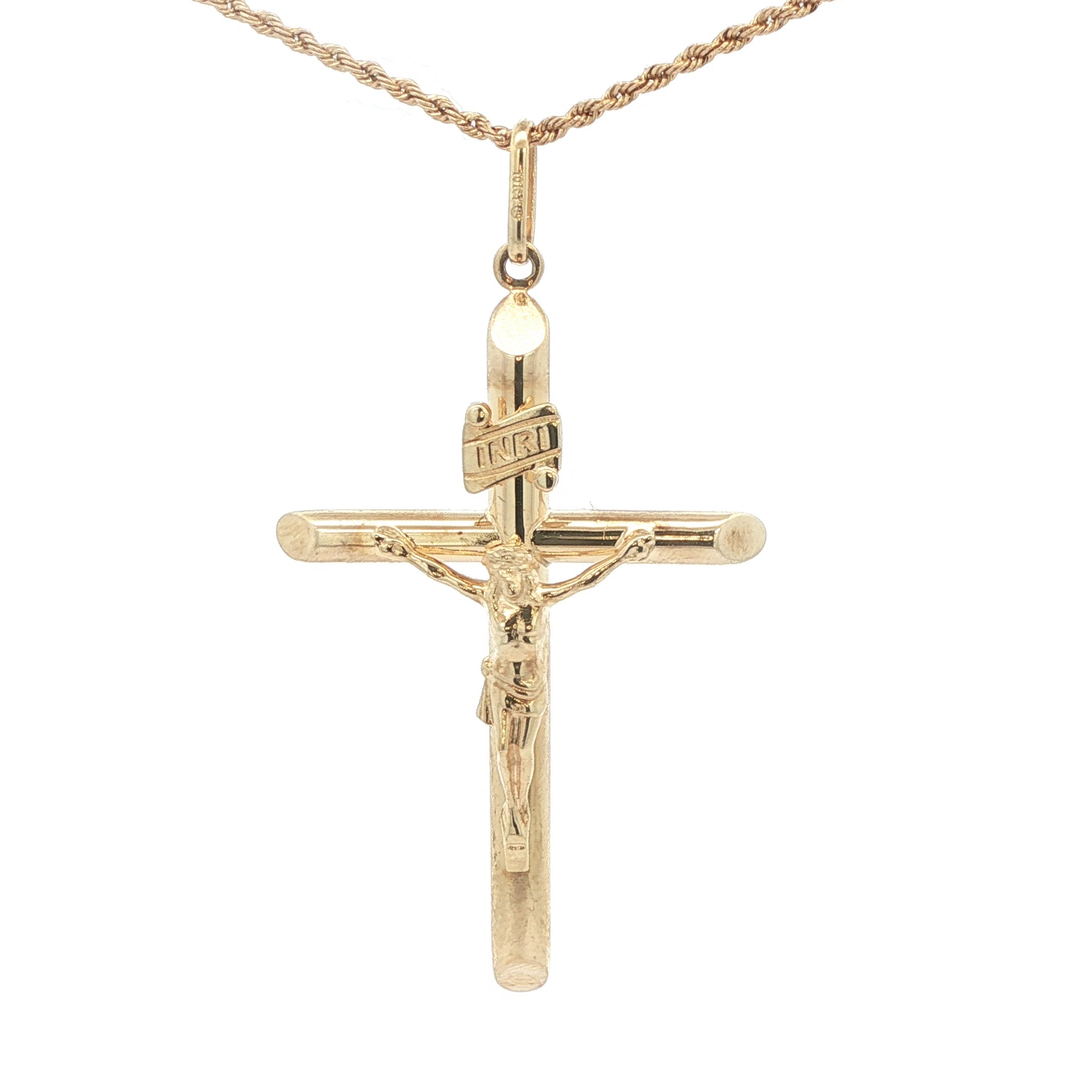 Vintage 10K Yellow Gold Crucifix Pendant with INRI Inscription