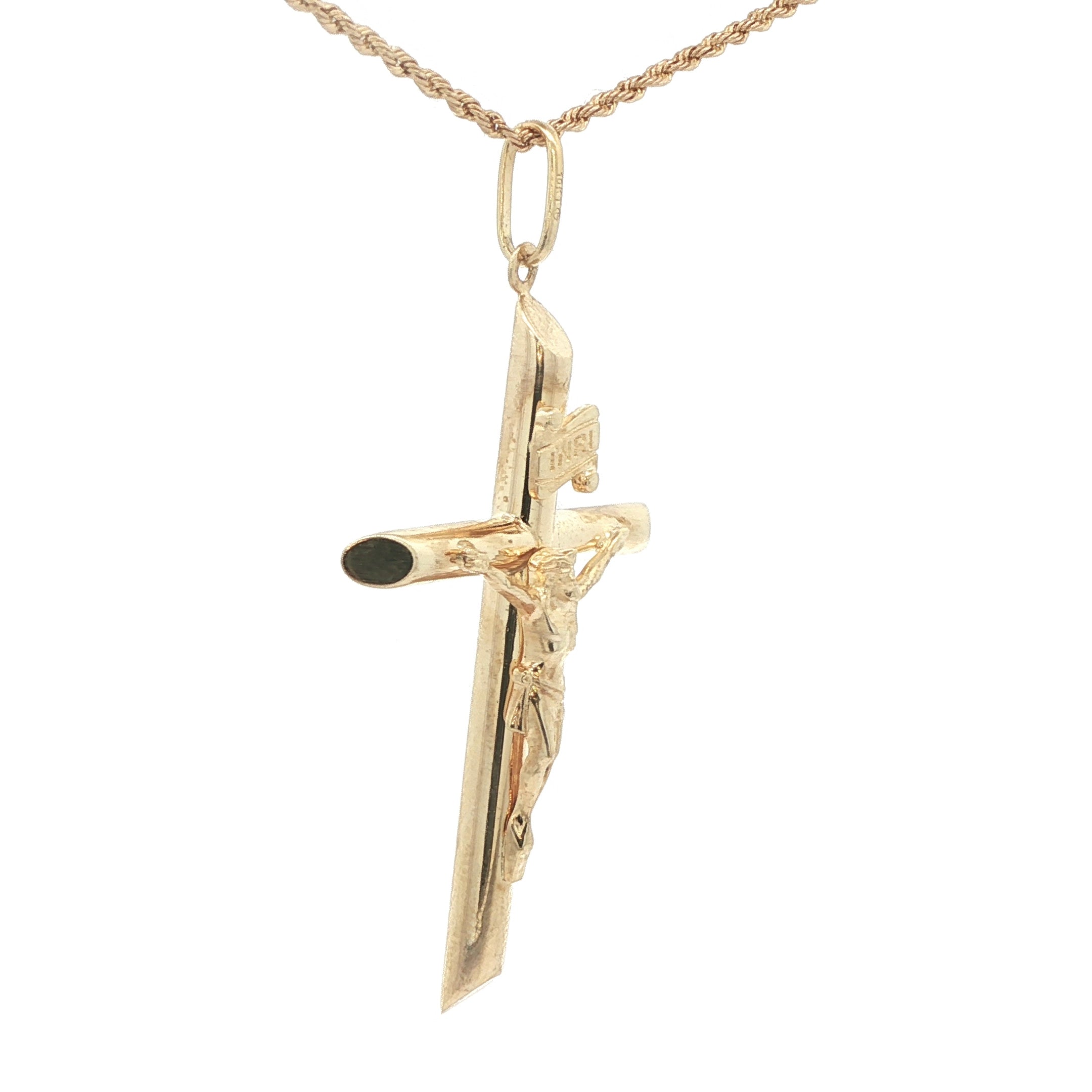 Vintage 10K Yellow Gold Crucifix Pendant with INRI Inscription
