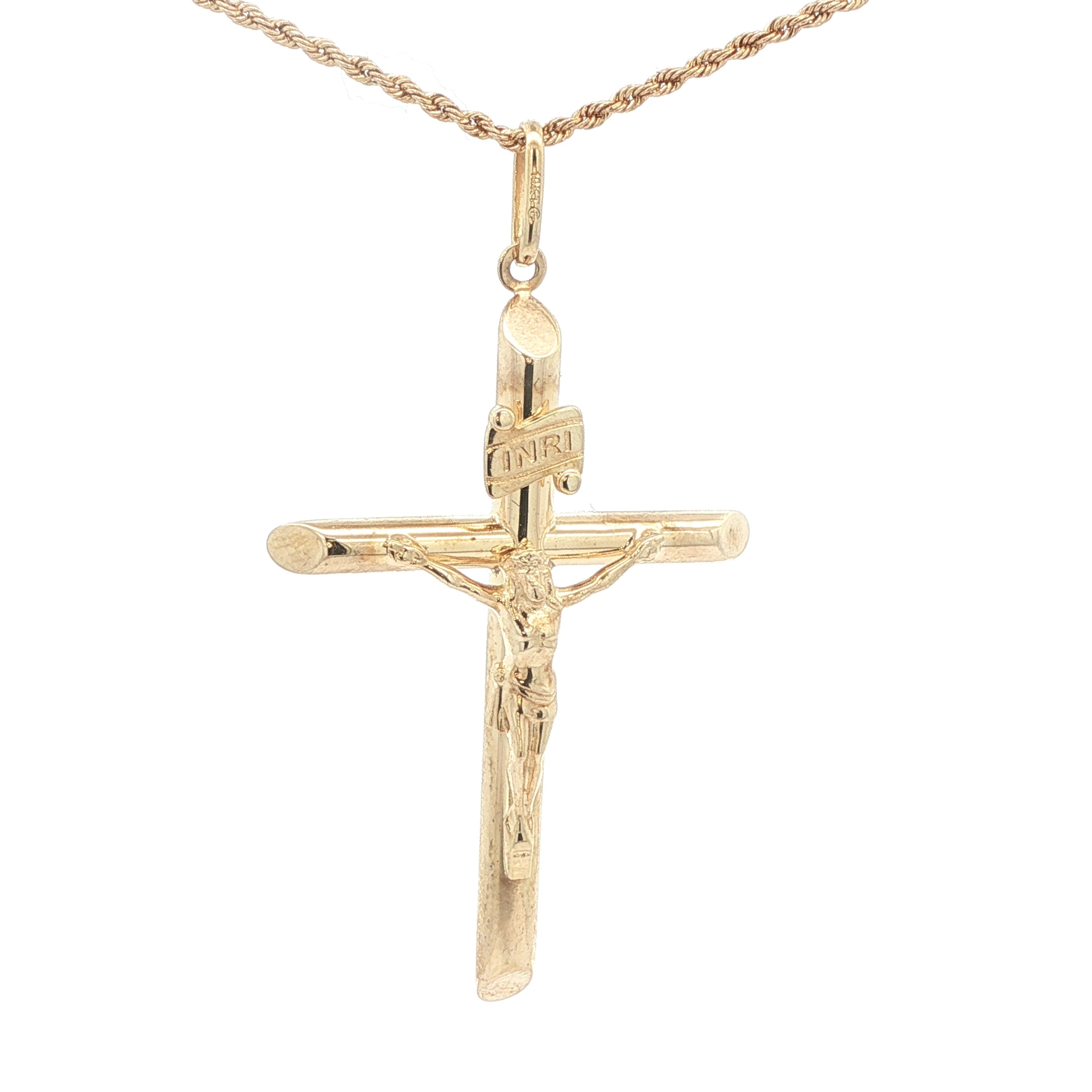 Vintage 10K Yellow Gold Crucifix Pendant with INRI Inscription