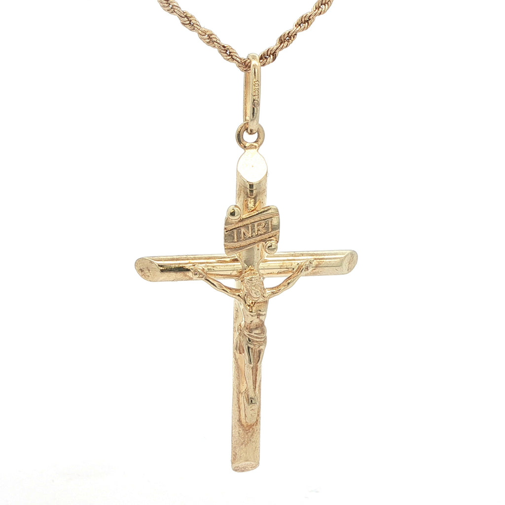 Estate 10K Yellow Gold Crucifix Cross Pendant – Contemporary Era (2000s–Present)