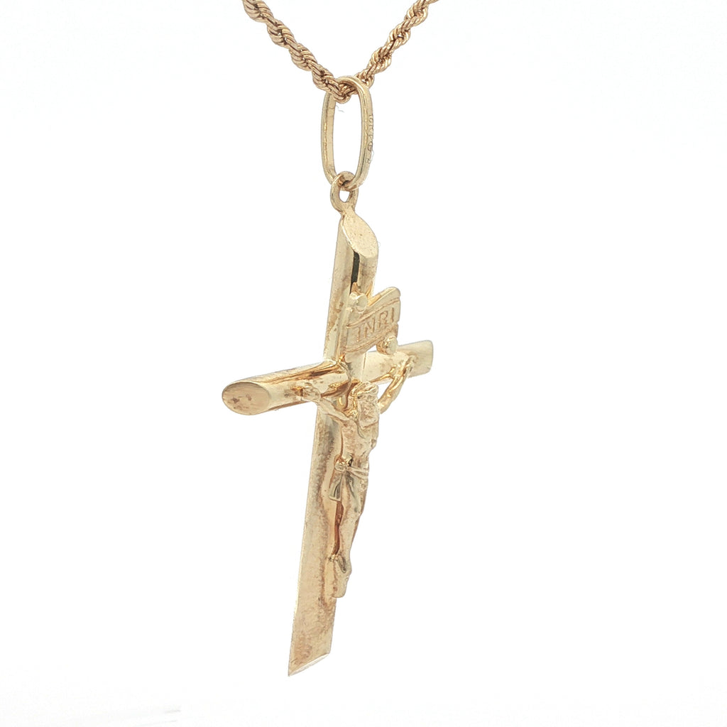 Estate 10K Yellow Gold Crucifix Cross Pendant – Contemporary Era (2000s–Present)