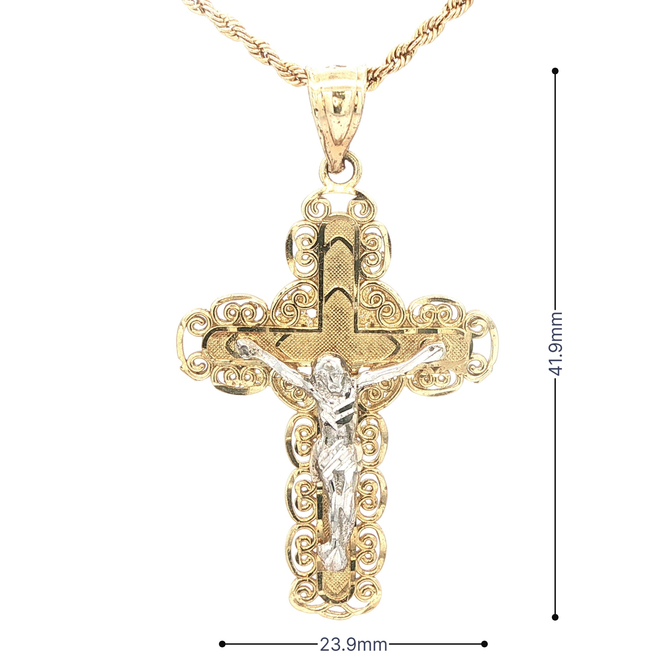 Estate 10K Yellow Gold & White Gold Jesus Crucifix Cross Pendant – Contemporary Era (2000s–Present)