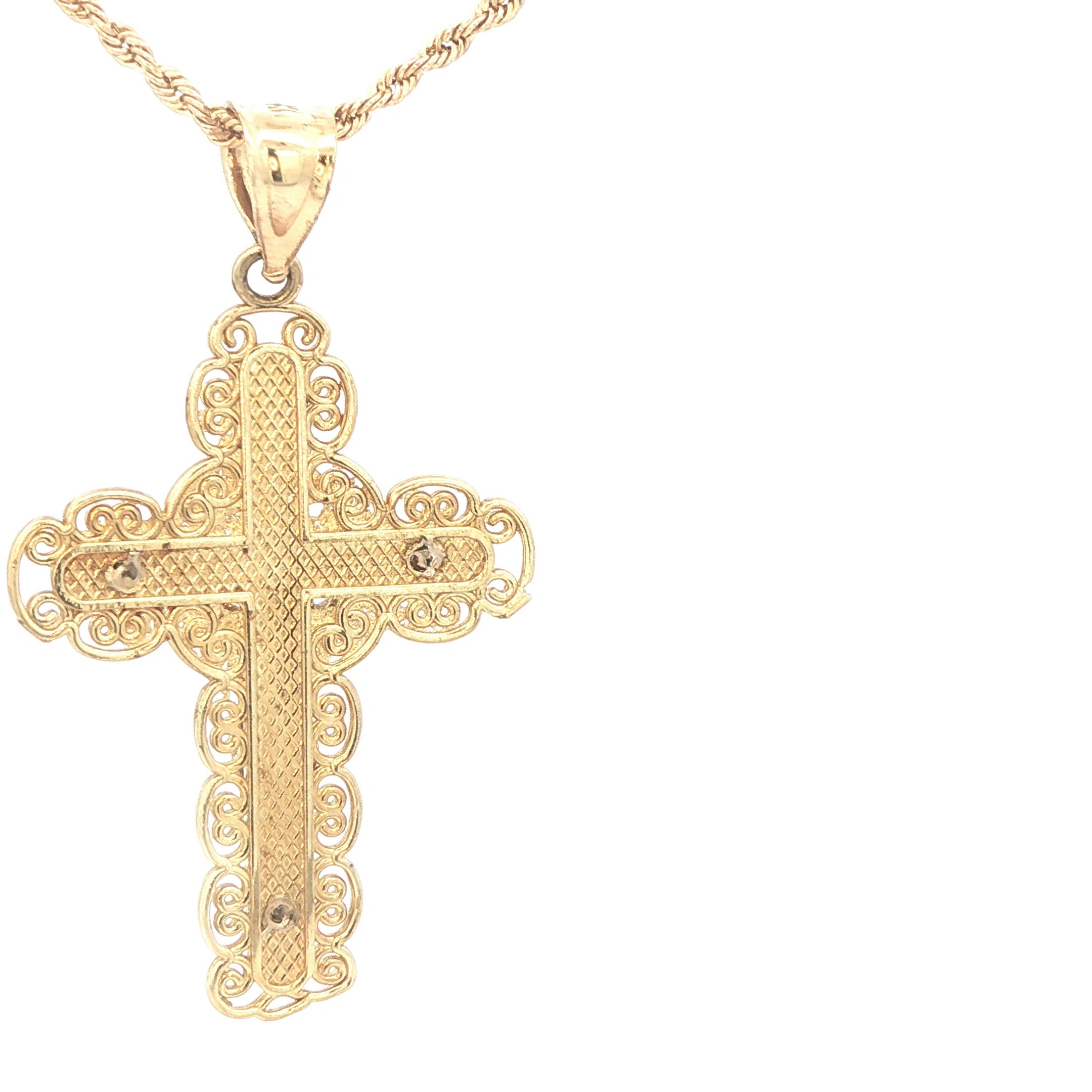 Estate 10K Yellow Gold & White Gold Jesus Crucifix Cross Pendant – Contemporary Era (2000s–Present)