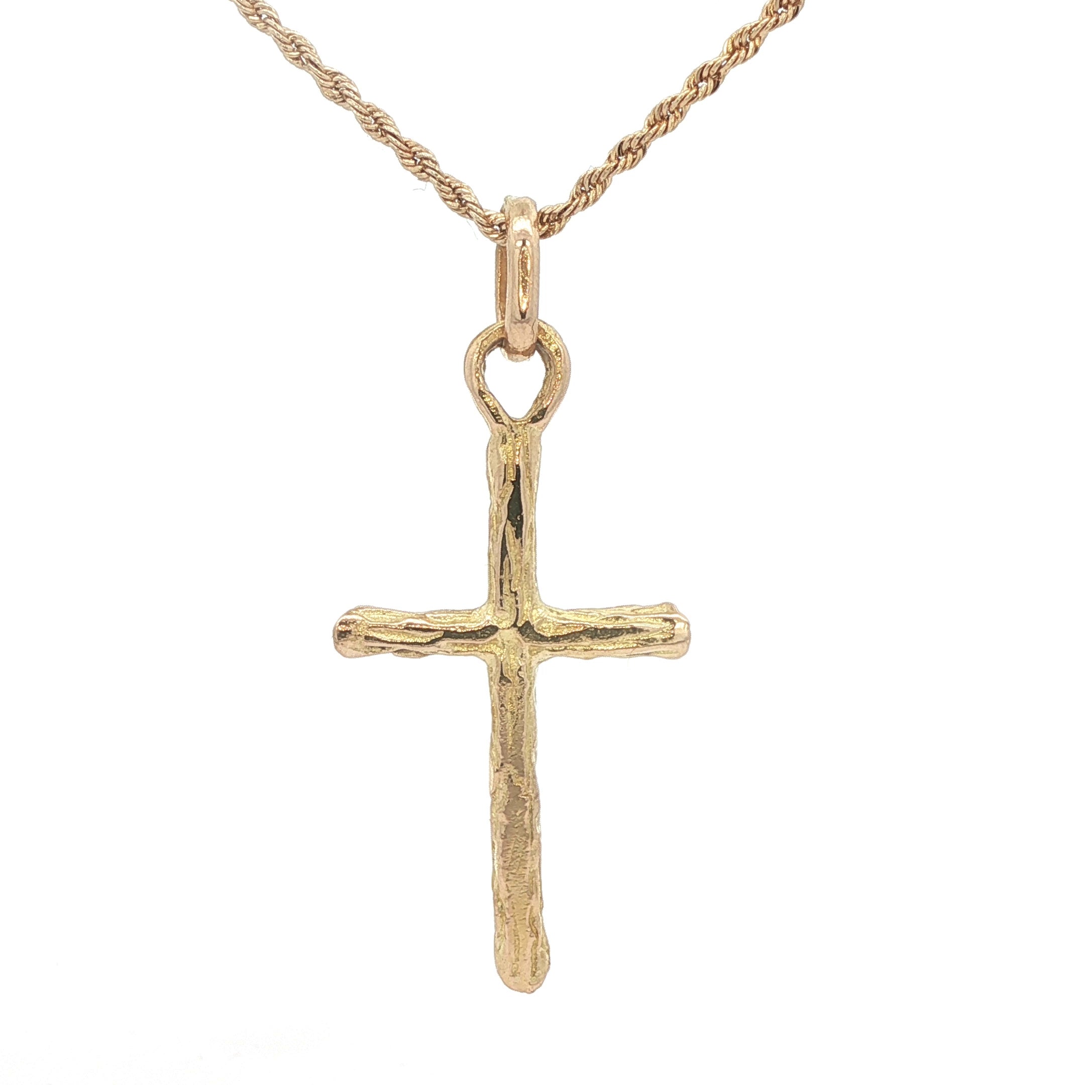 Estate 18K Yellow Gold Textured Cross Pendant – Modern 2000s Era
