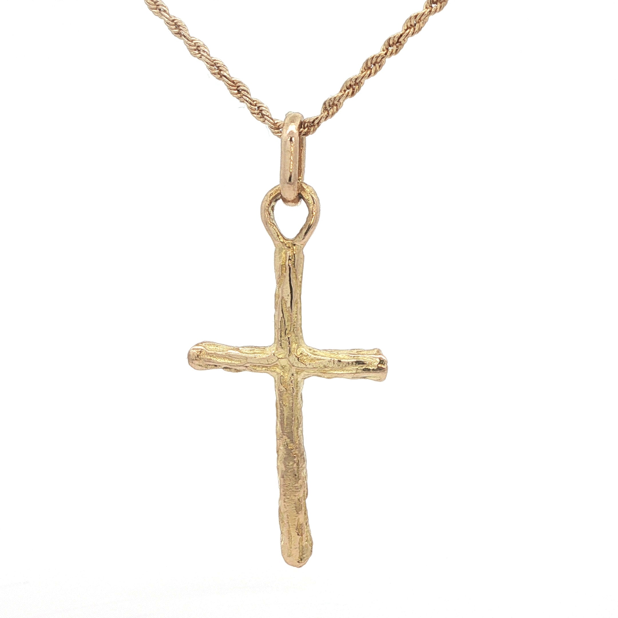 Estate 18K Yellow Gold Textured Cross Pendant – Modern 2000s Era