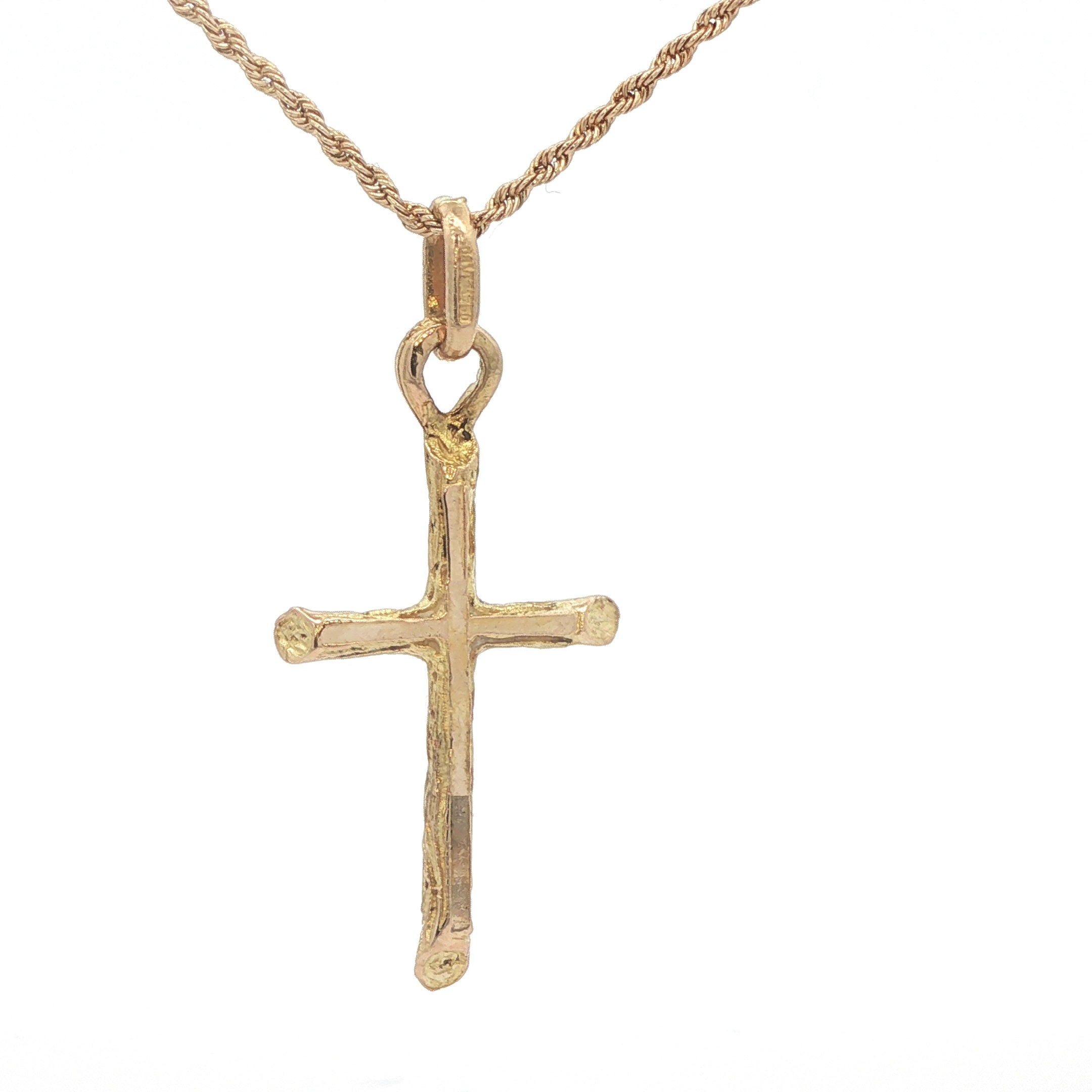 Estate 18K Yellow Gold Textured Cross Pendant – Modern 2000s Era