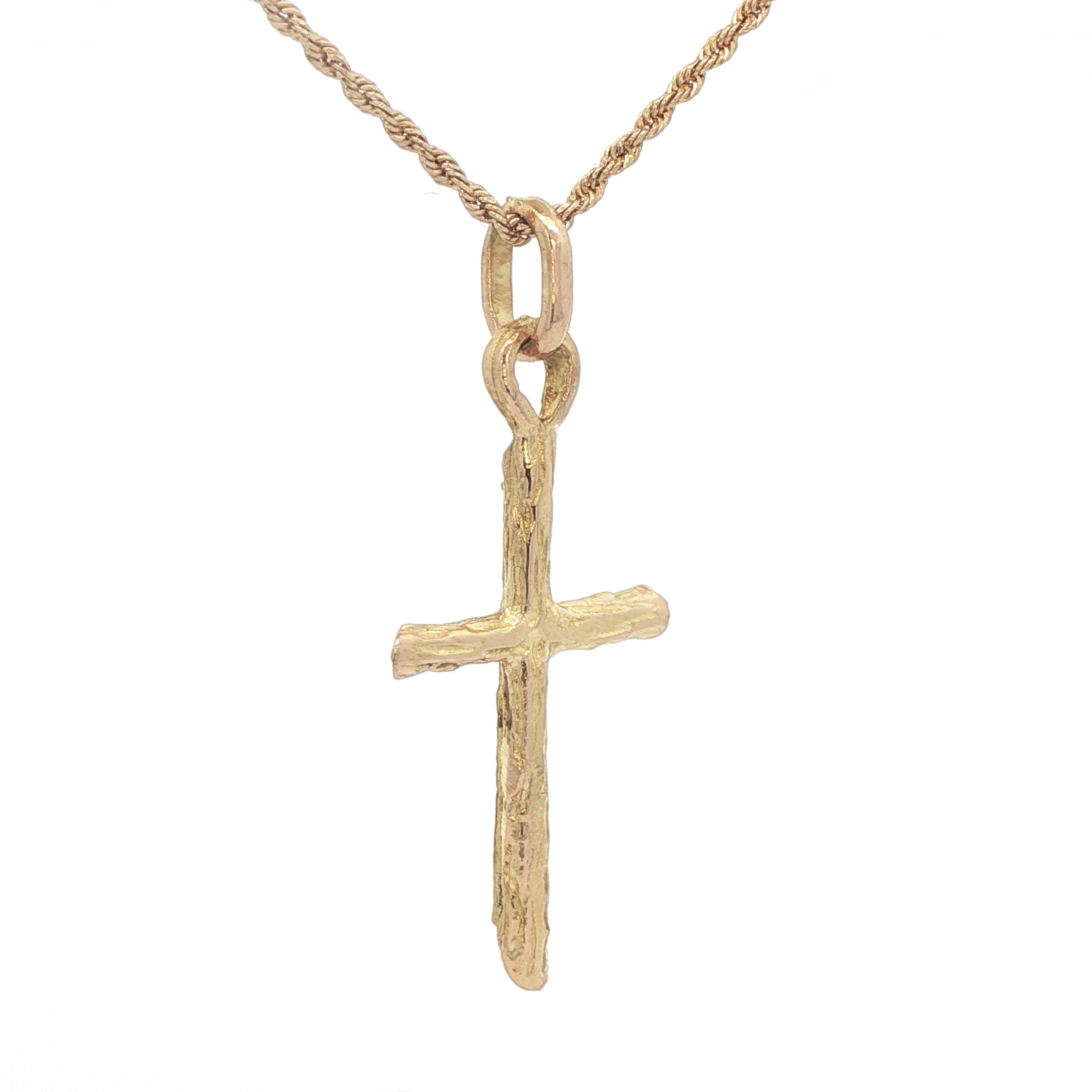 Estate 18K Yellow Gold Textured Cross Pendant – Modern 2000s Era