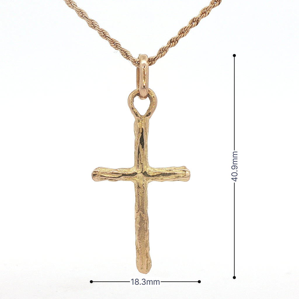 Estate 18K Yellow Gold Textured Cross Pendant – Modern 2000s Era